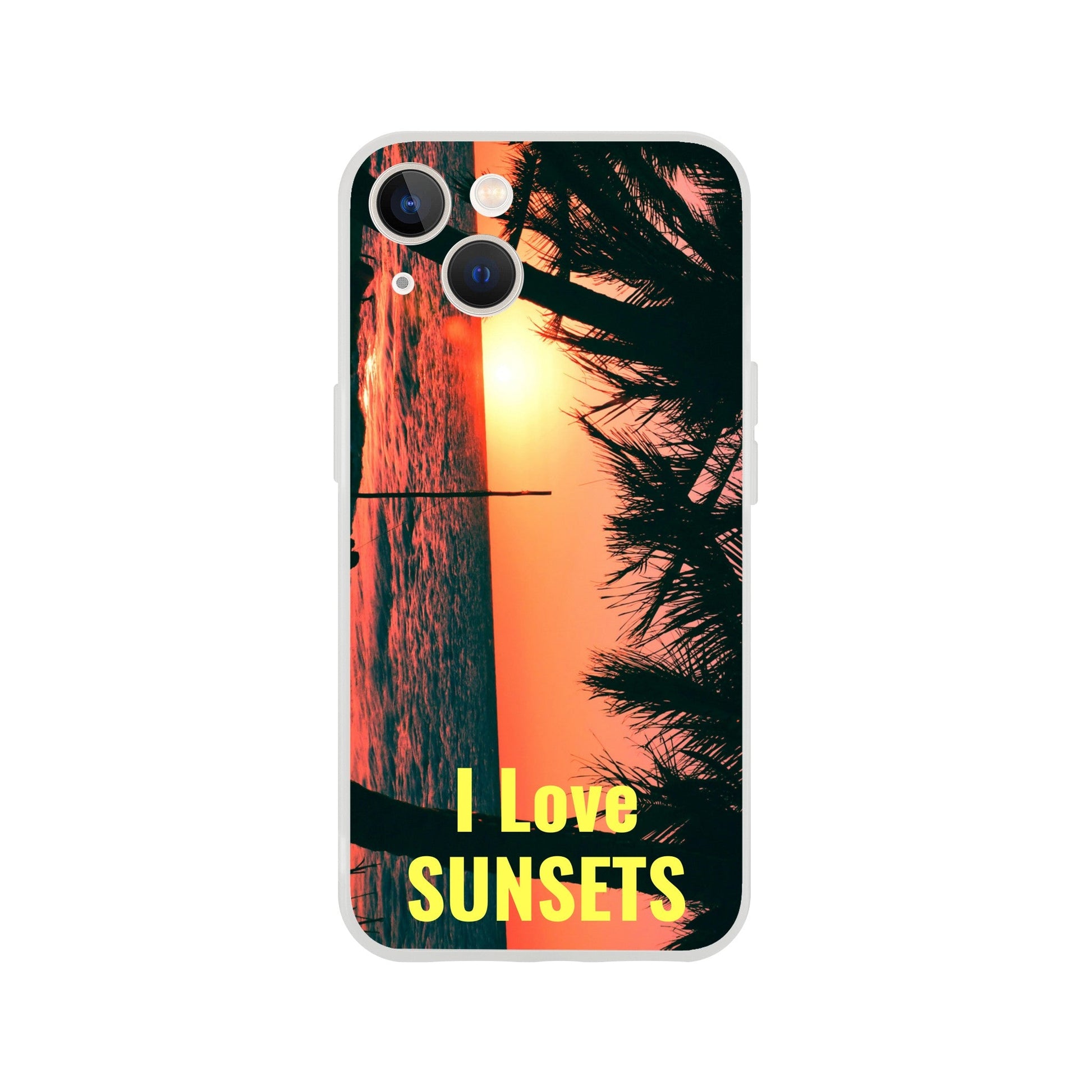 New iPhone Deals - 14x and 13x Apple iPhones - FLEXI case -Mona Island PR beach - 'I Love Sunsets' Message - Green Forest Home