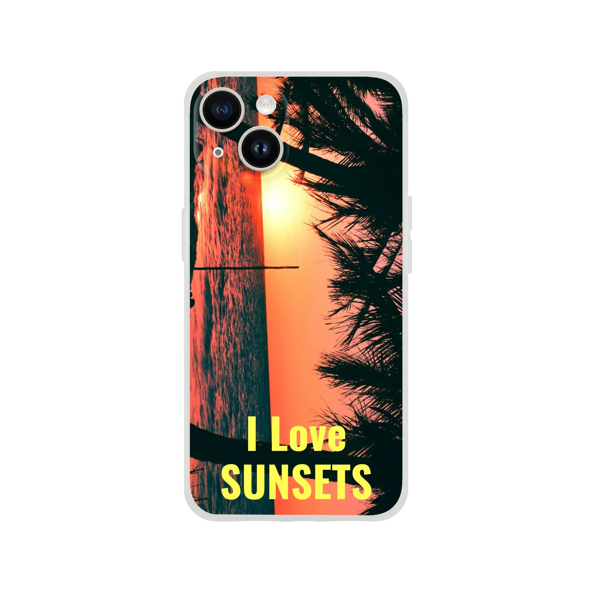 New iPhone Deals - 14x and 13x Apple iPhones - FLEXI case -Mona Island PR beach - 'I Love Sunsets' Message - Green Forest Home