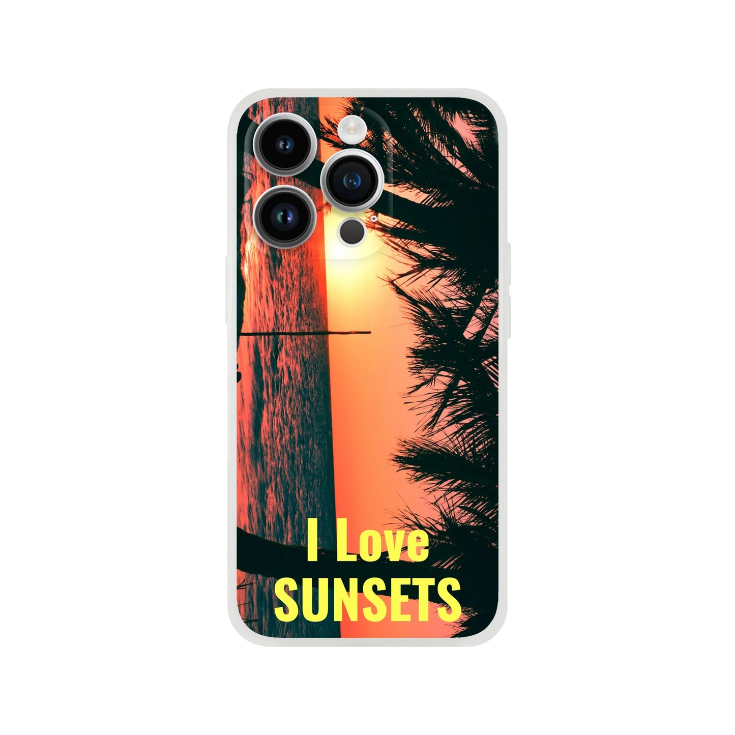 New iPhone Deals - 14x and 13x Apple iPhones - FLEXI case -Mona Island PR beach - 'I Love Sunsets' Message - Green Forest Home