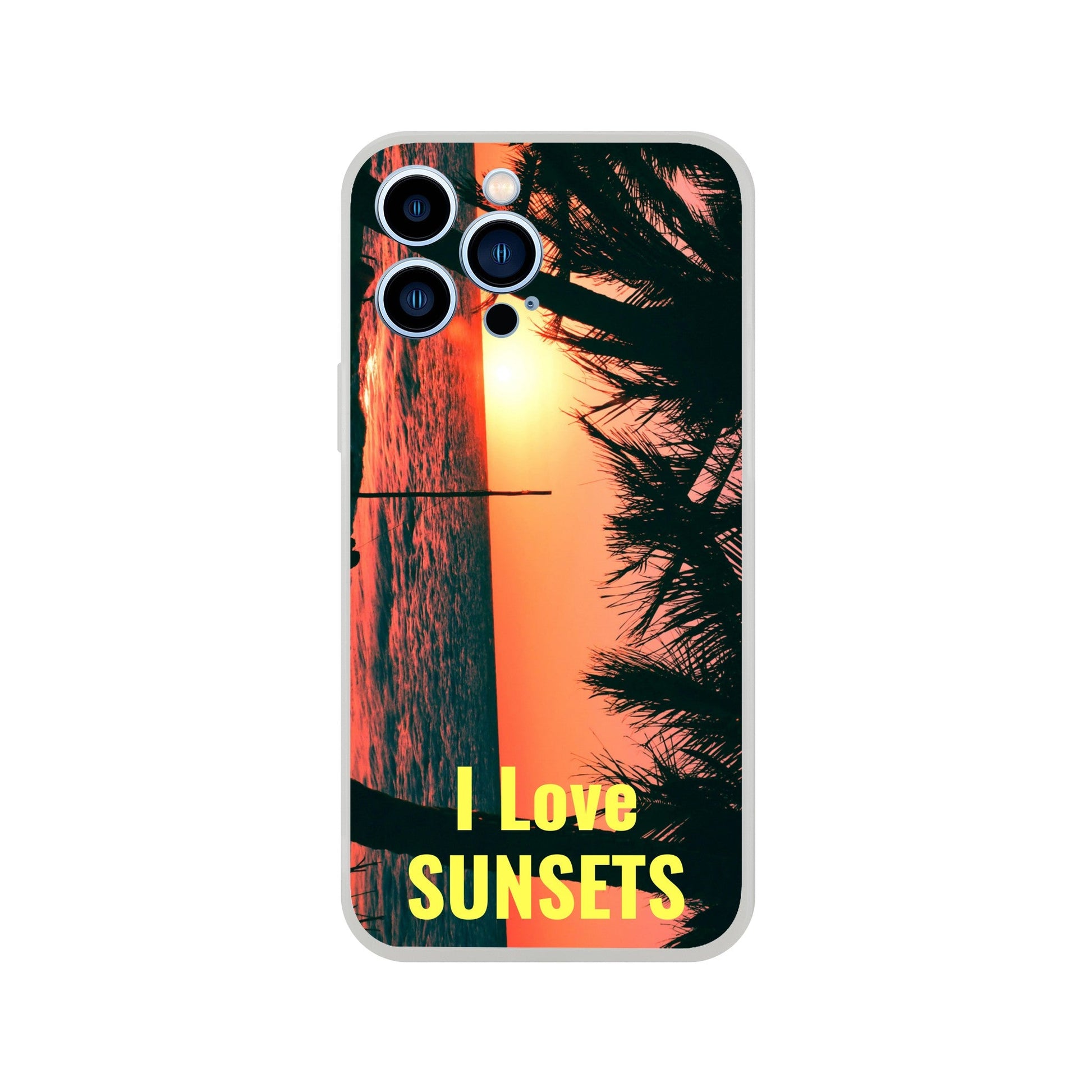 New iPhone Deals - 14x and 13x Apple iPhones - FLEXI case -Mona Island PR beach - 'I Love Sunsets' Message - Green Forest Home