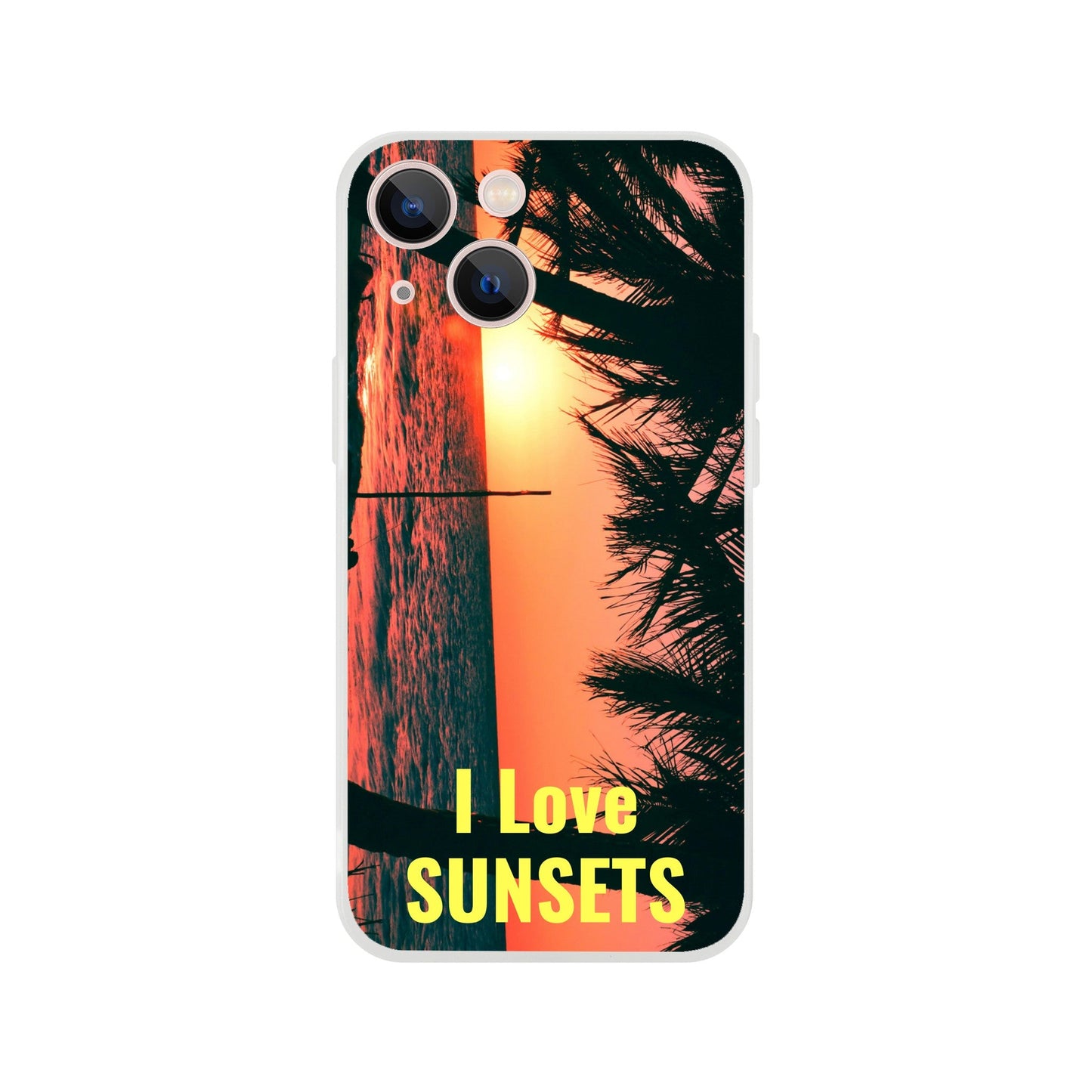 New iPhone Deals - 14x and 13x Apple iPhones - FLEXI case -Mona Island PR beach - 'I Love Sunsets' Message - Green Forest Home