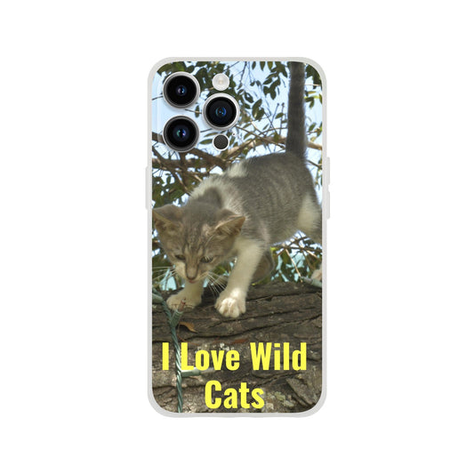 New iPhone Deals - 14x and 13x Apple iPhones - FLEXI case - The baby cat named 'Tiger' - 'I love Wild Cats' message - Green Forest Home