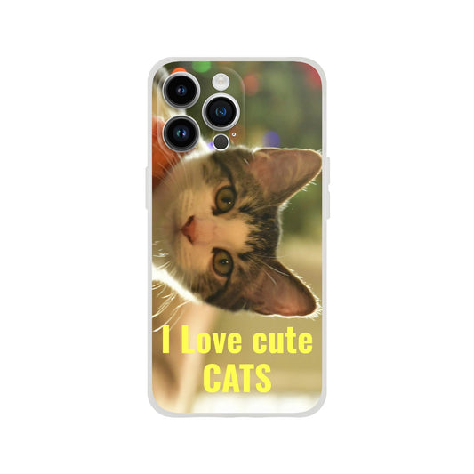 New iPhone Deals - 14x and 13x Apple iPhones - FLEXI case - The cat Dante in Puerto Rico - 'I Love cute Cats' Message - Green Forest Home