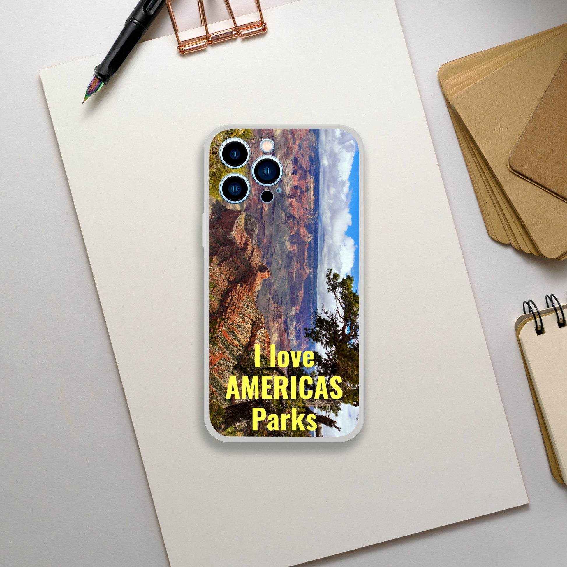 New iPhone Deals - 14x and 13x Apple iPhones - FLEXI case -The Grand Canyon - 'I Love AMERICAS Parks' message - Green Forest Home