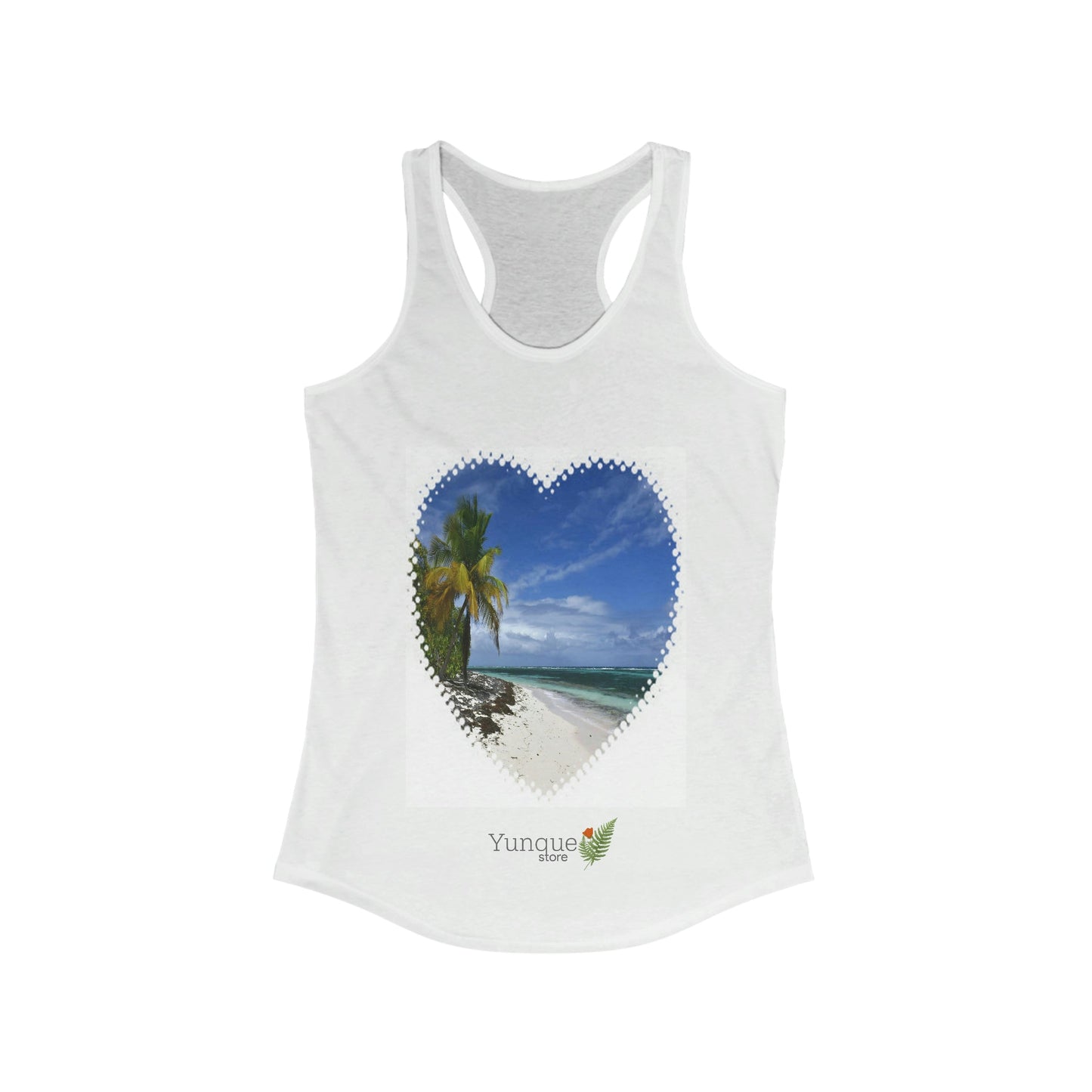 Next Level 1533 - Bargain $9.99 - Women's Ideal Racerback Tank - Breathtaking Mona Island Pajaros beach - Puerto Rico - Heart shaped image - Green Forest Home