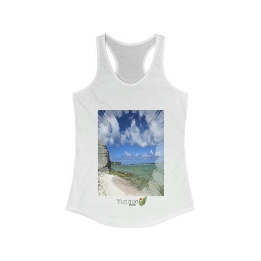 Next Level 1533 - Bargain $9.99 - Women's Ideal Racerback Tank - Breathtaking Mona Island Pajaros beach radiant affect - Puerto Rico - Green Forest Home