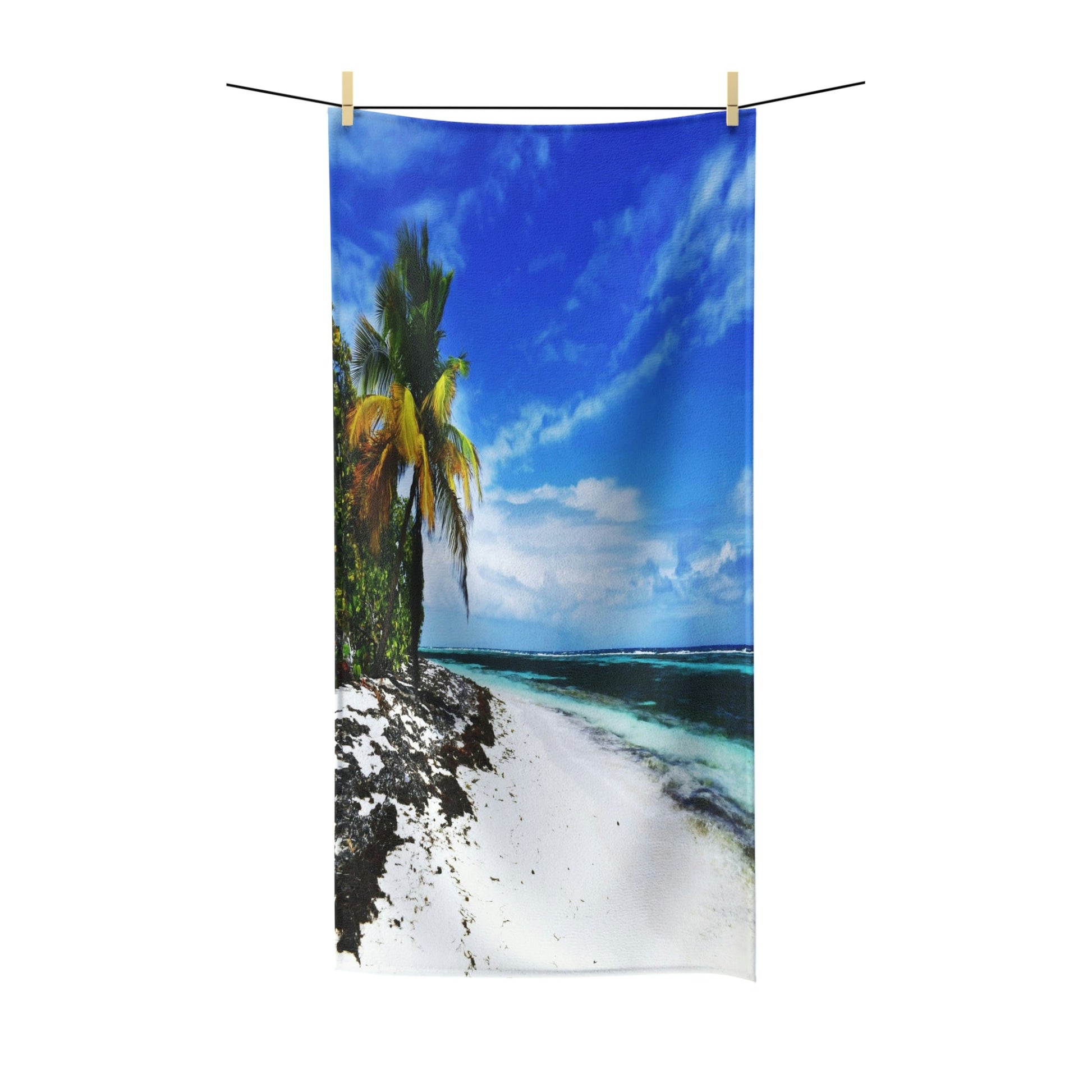 Polycotton Towel - Tropical and remote Mona Island - Pajaros beach - near Puerto Rico - Green Forest Home