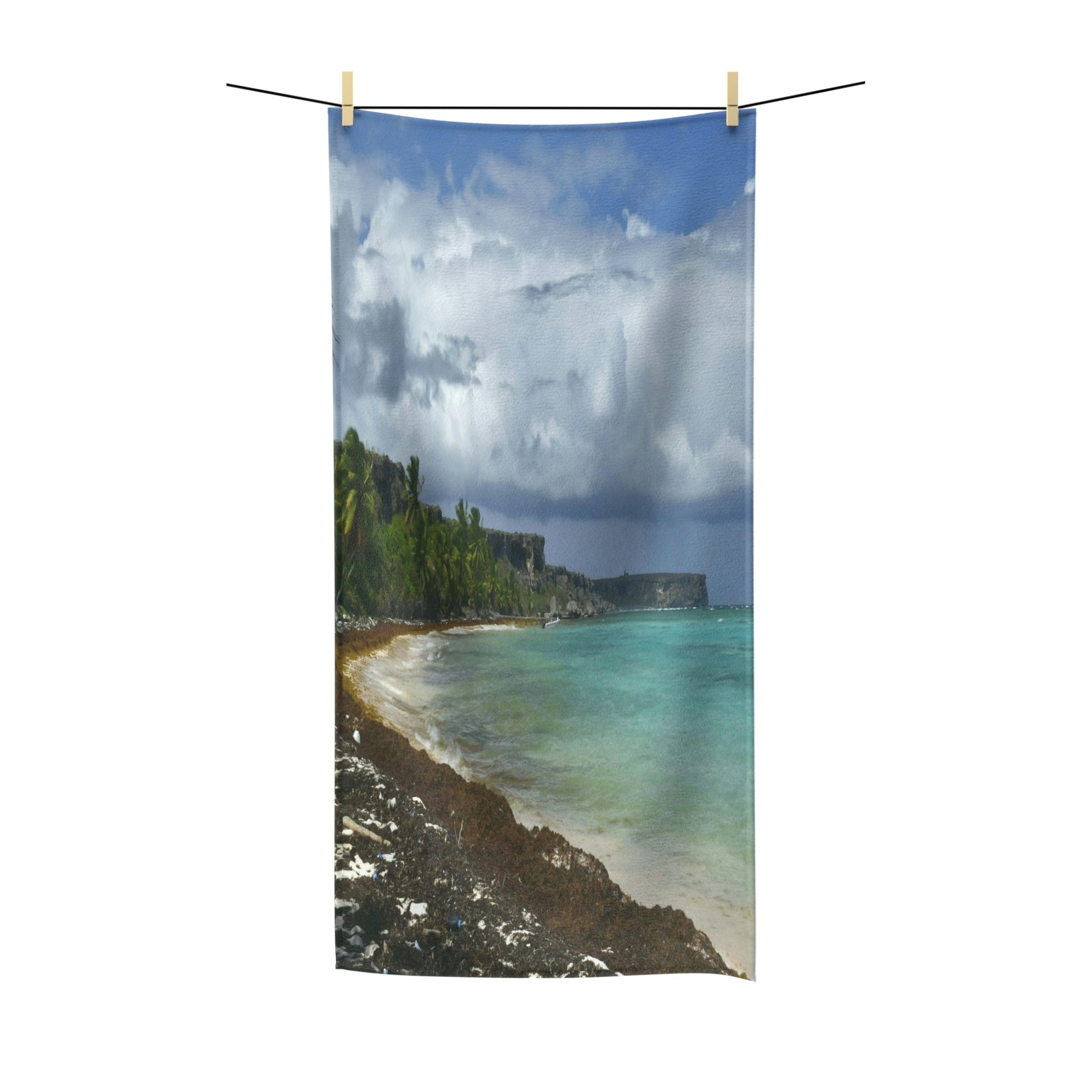 Polycotton Towel - Tropical and remote Mona Island - Pajaros beach - near Puerto Rico - Green Forest Home