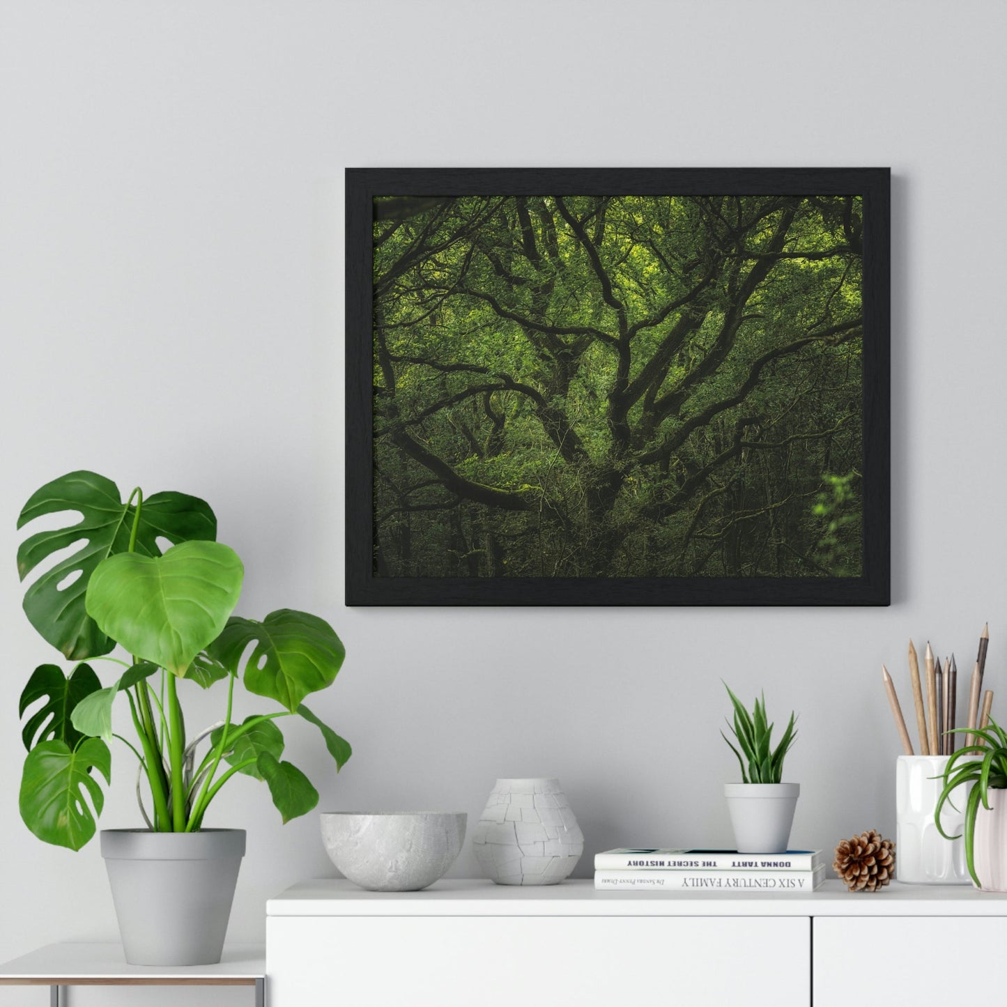 Premium Framed Horizontal Poster - Consall Valley. Vibrant green moody, ethereal UK forest woodland trees, and foliage - UK EUROPE - Green Forest Home