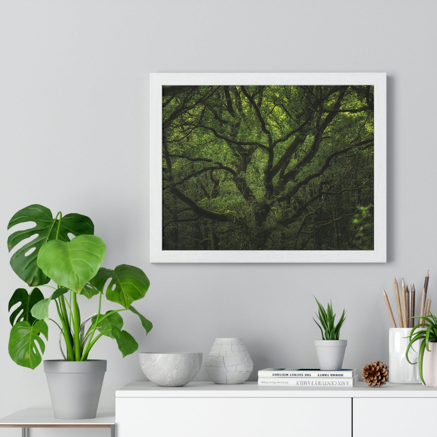 Premium Framed Horizontal Poster - Consall Valley. Vibrant green moody, ethereal UK forest woodland trees, and foliage - UK EUROPE - Green Forest Home