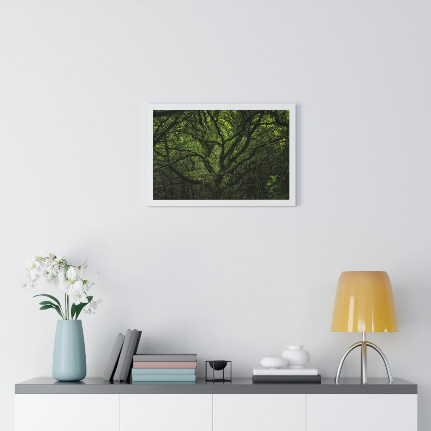 Premium Framed Horizontal Poster - Consall Valley. Vibrant green moody, ethereal UK forest woodland trees, and foliage - UK EUROPE - Green Forest Home