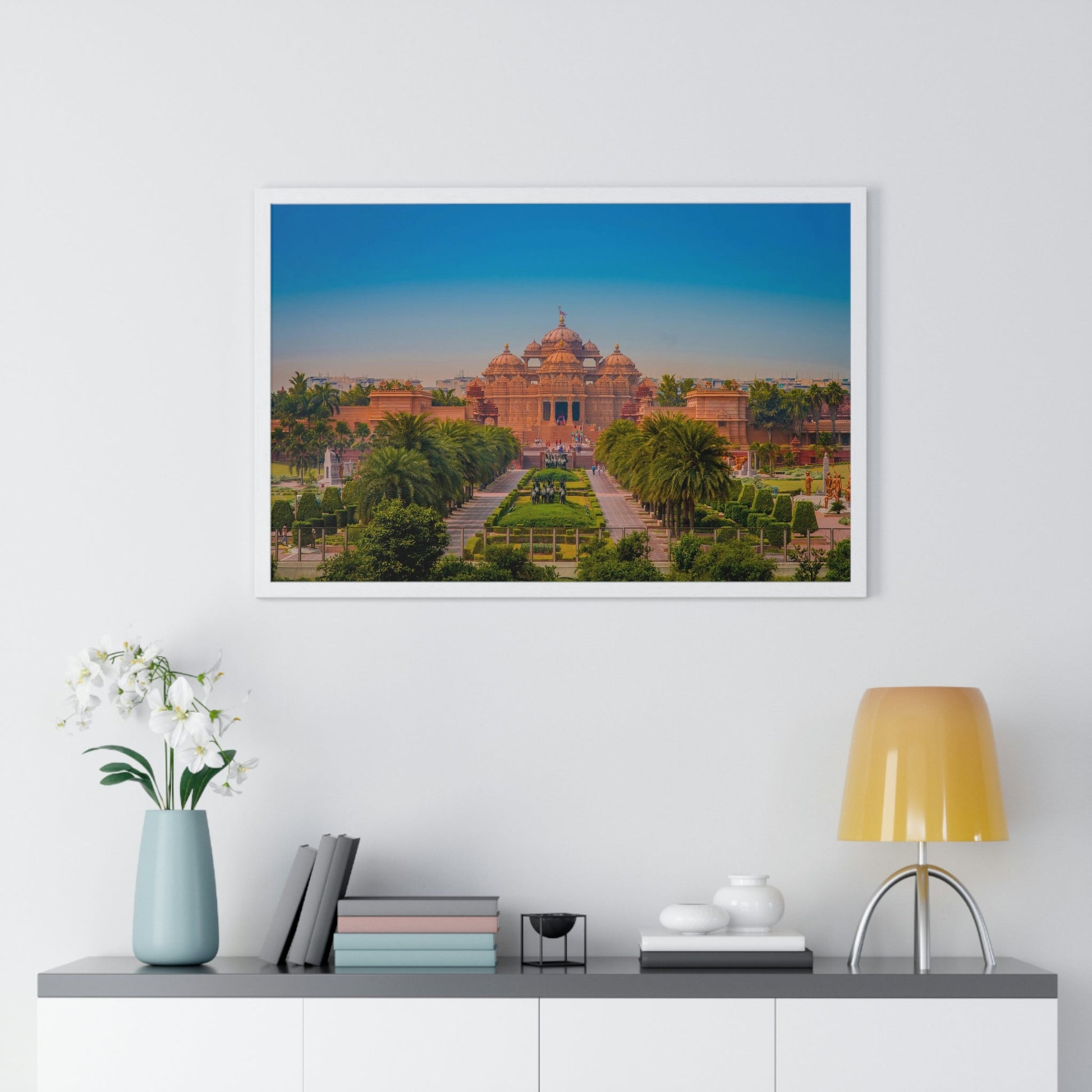 Premium Framed Horizontal Poster - Printed in LATVIA - Akshardham Temple in New Delhi, INDIA - Green Forest Home