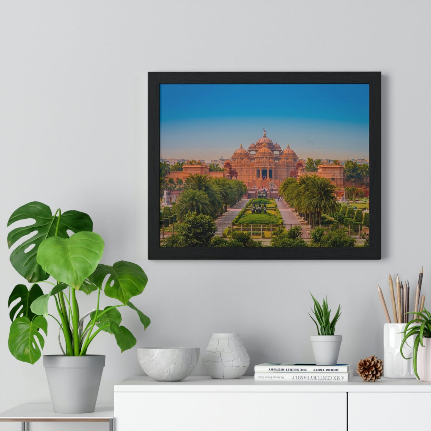 Premium Framed Horizontal Poster - Printed in LATVIA - Akshardham Temple in New Delhi, INDIA - Green Forest Home