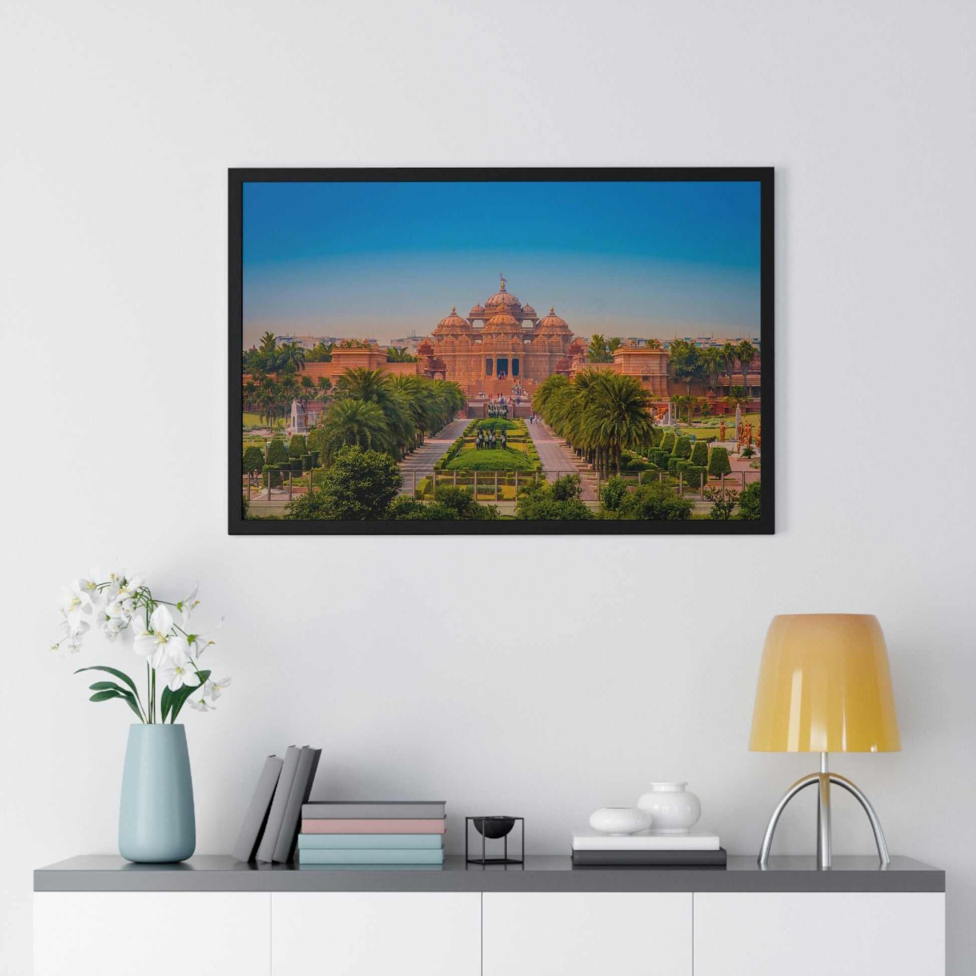 Premium Framed Horizontal Poster - Printed in LATVIA - Akshardham Temple in New Delhi, INDIA - Green Forest Home