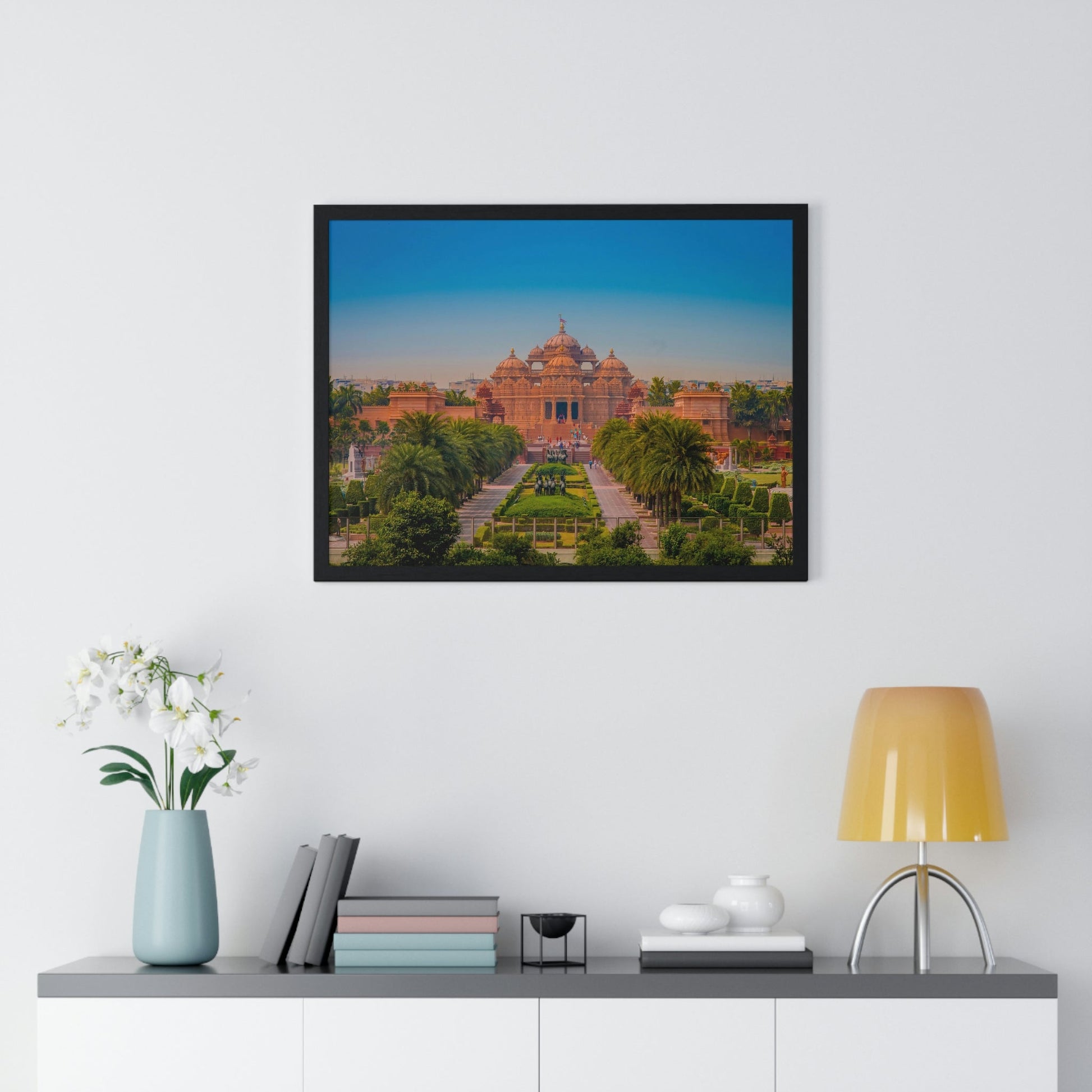 Premium Framed Horizontal Poster - Printed in LATVIA - Akshardham Temple in New Delhi, INDIA - Green Forest Home