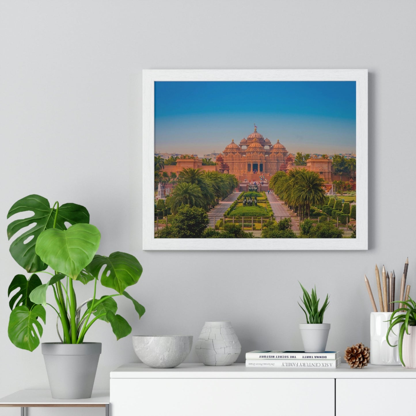 Premium Framed Horizontal Poster - Printed in LATVIA - Akshardham Temple in New Delhi, INDIA - Green Forest Home