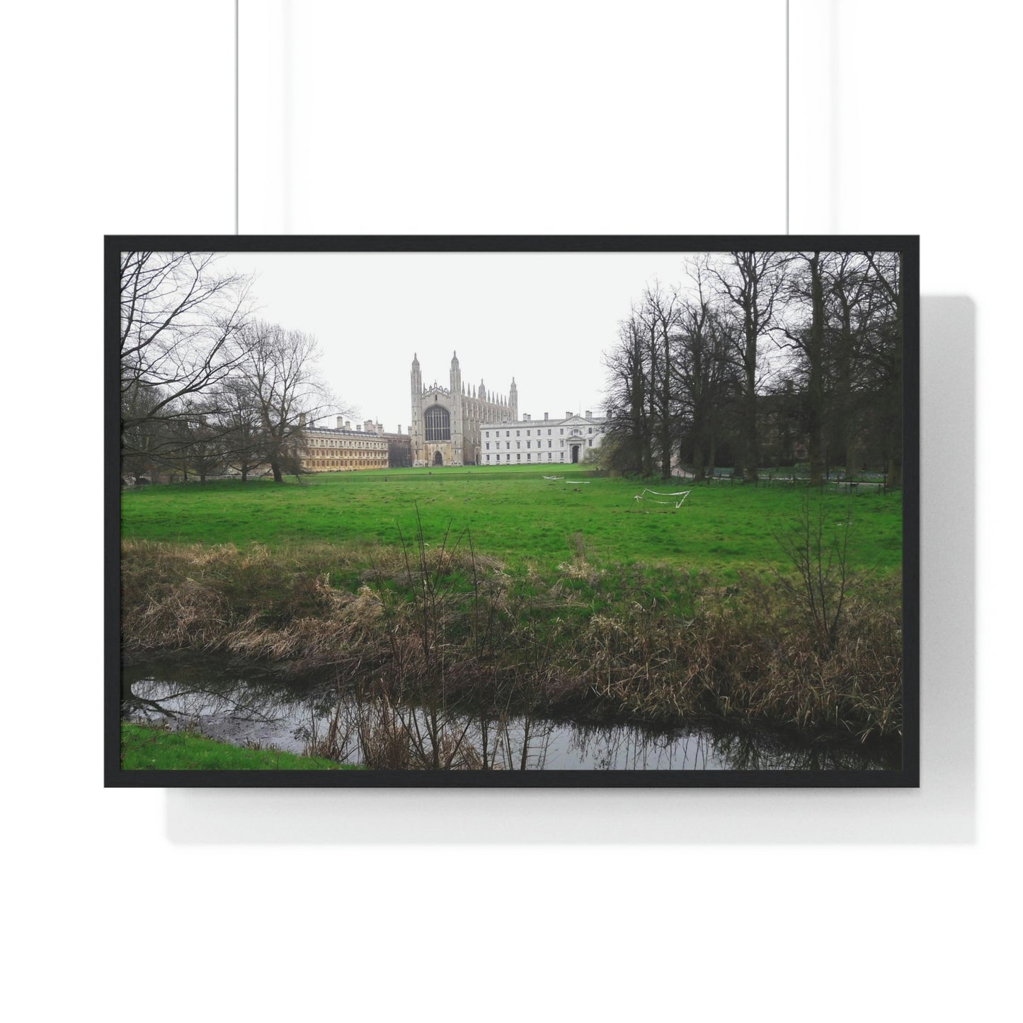 Premium Framed Horizontal Poster - Printed in LATVIA - Cam river with King`s College in Cambridge University - UK - ENGLAND - EUROPE - Green Forest Home