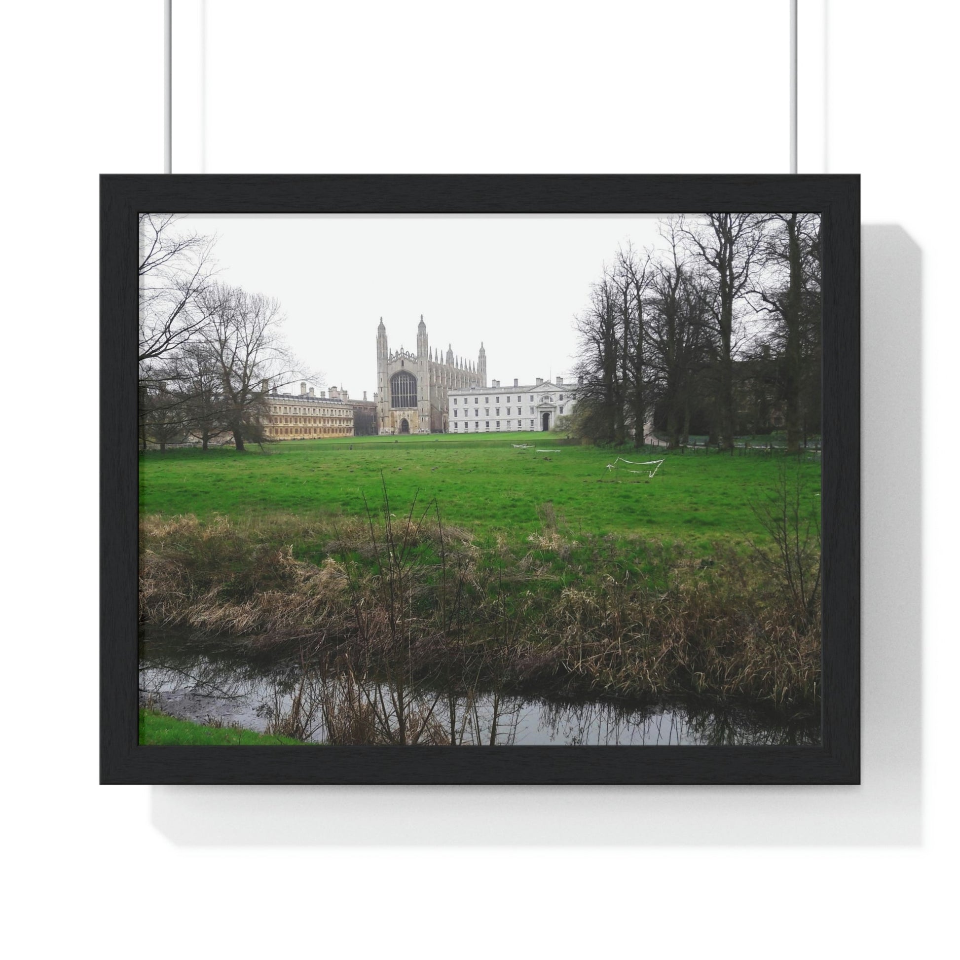 Premium Framed Horizontal Poster - Printed in LATVIA - Cam river with King`s College in Cambridge University - UK - ENGLAND - EUROPE - Green Forest Home