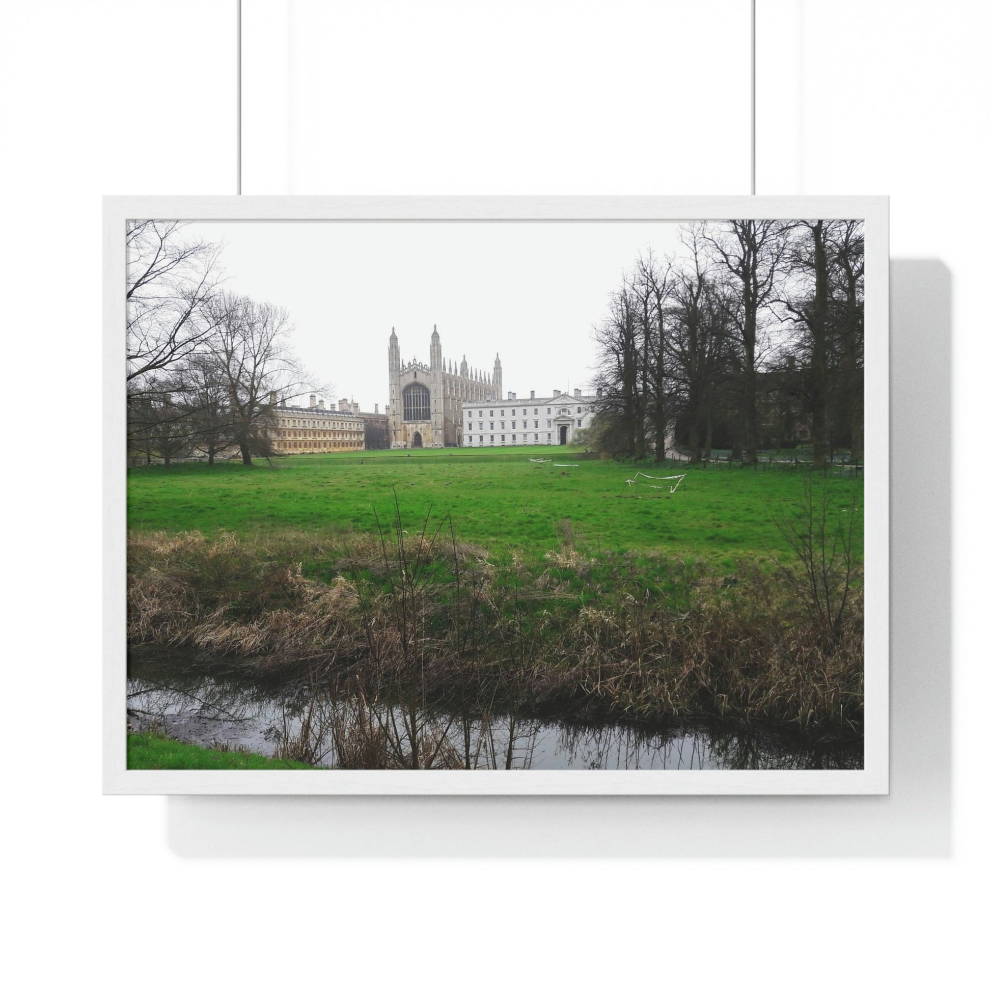 Premium Framed Horizontal Poster - Printed in LATVIA - Cam river with King`s College in Cambridge University - UK - ENGLAND - EUROPE - Green Forest Home