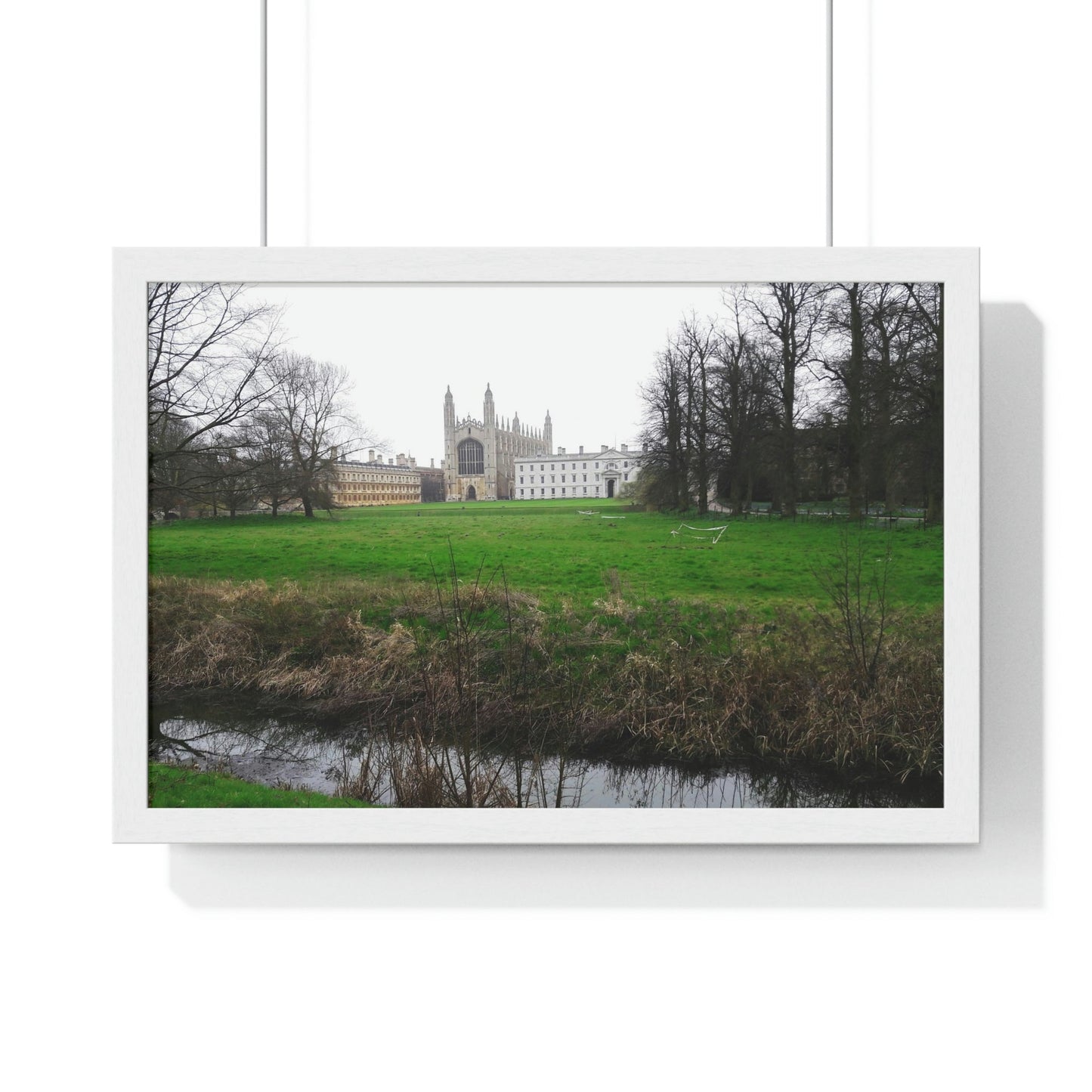 Premium Framed Horizontal Poster - Printed in LATVIA - Cam river with King`s College in Cambridge University - UK - ENGLAND - EUROPE - Green Forest Home