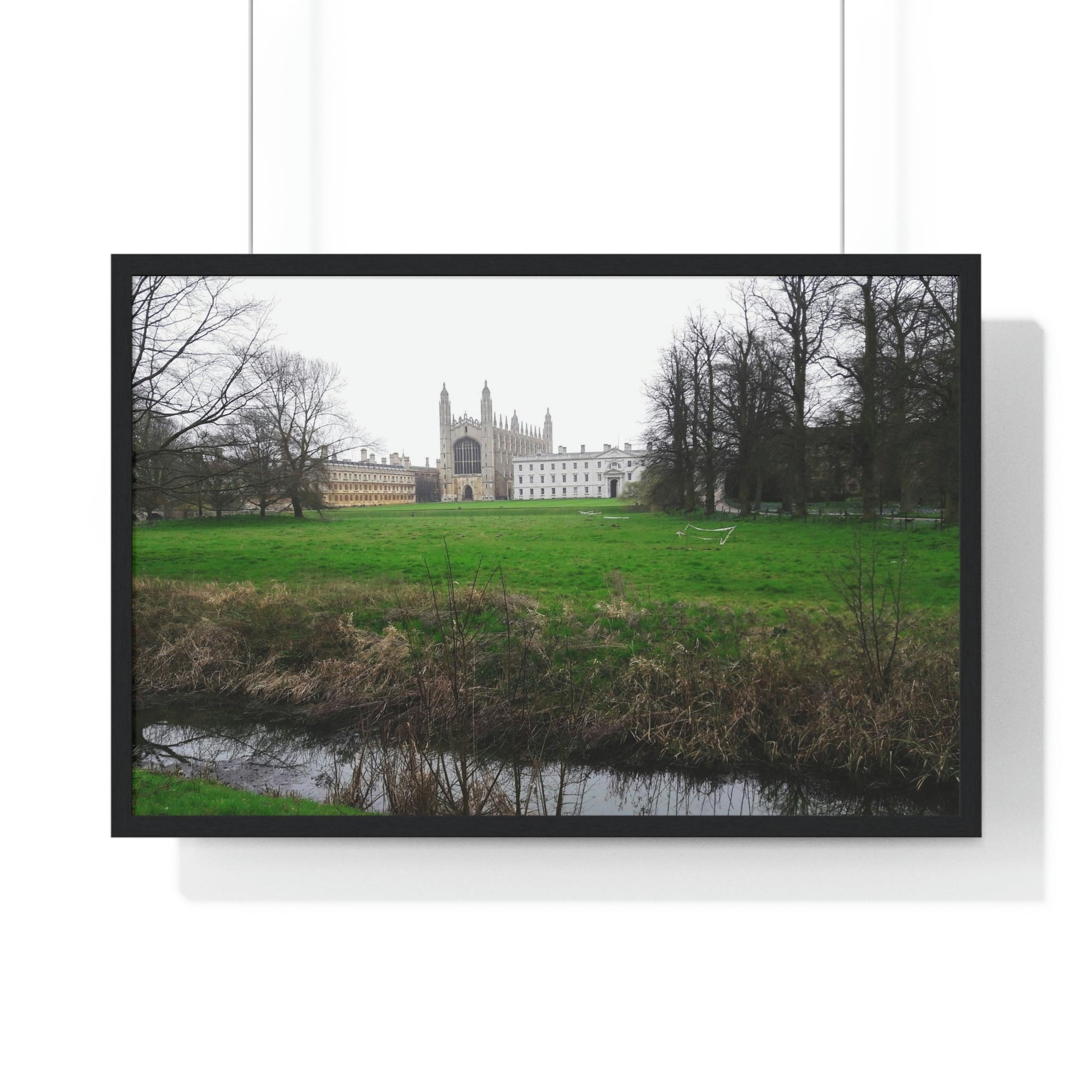 Premium Framed Horizontal Poster - Printed in LATVIA - Cam river with King`s College in Cambridge University - UK - ENGLAND - EUROPE - Green Forest Home