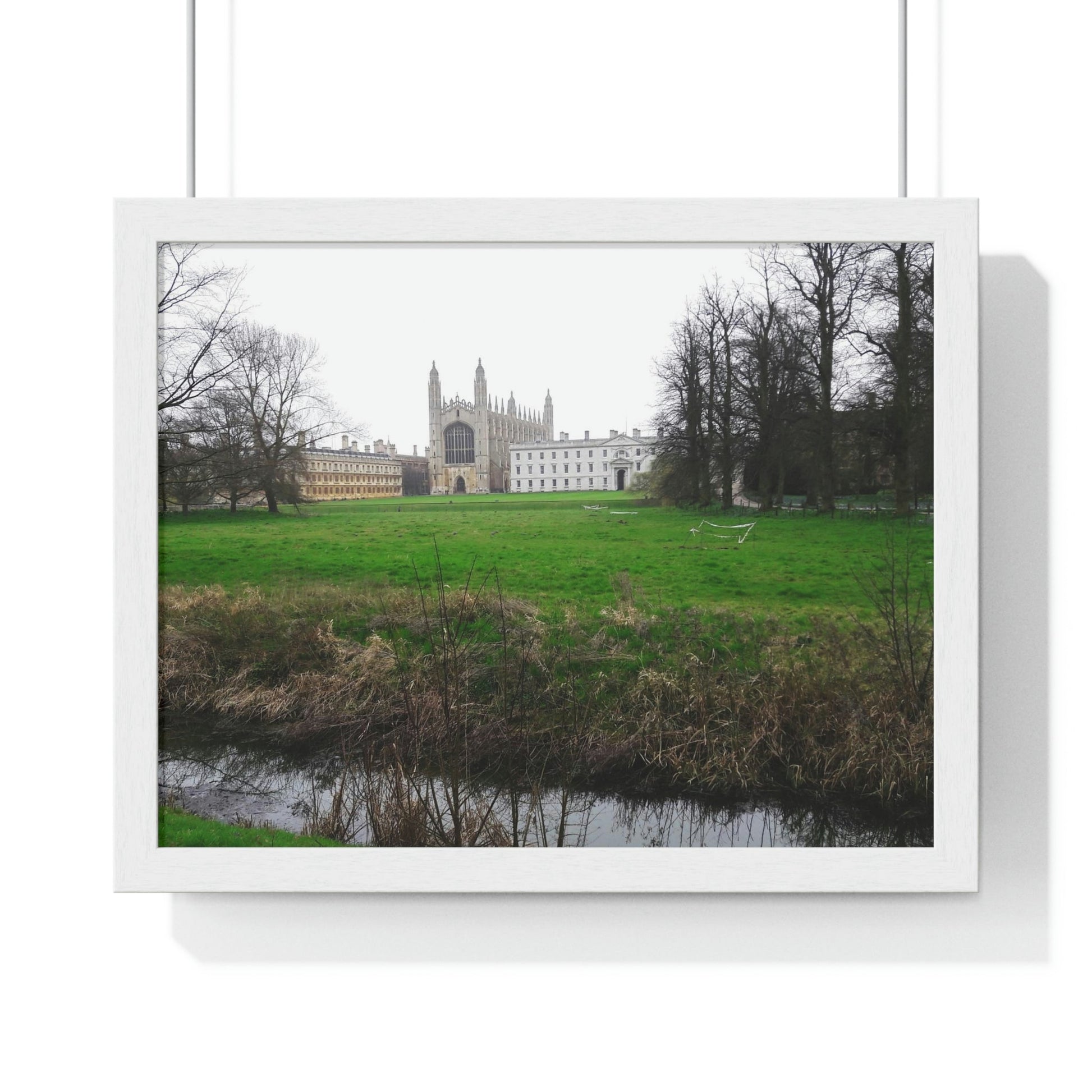 Premium Framed Horizontal Poster - Printed in LATVIA - Cam river with King`s College in Cambridge University - UK - ENGLAND - EUROPE - Green Forest Home