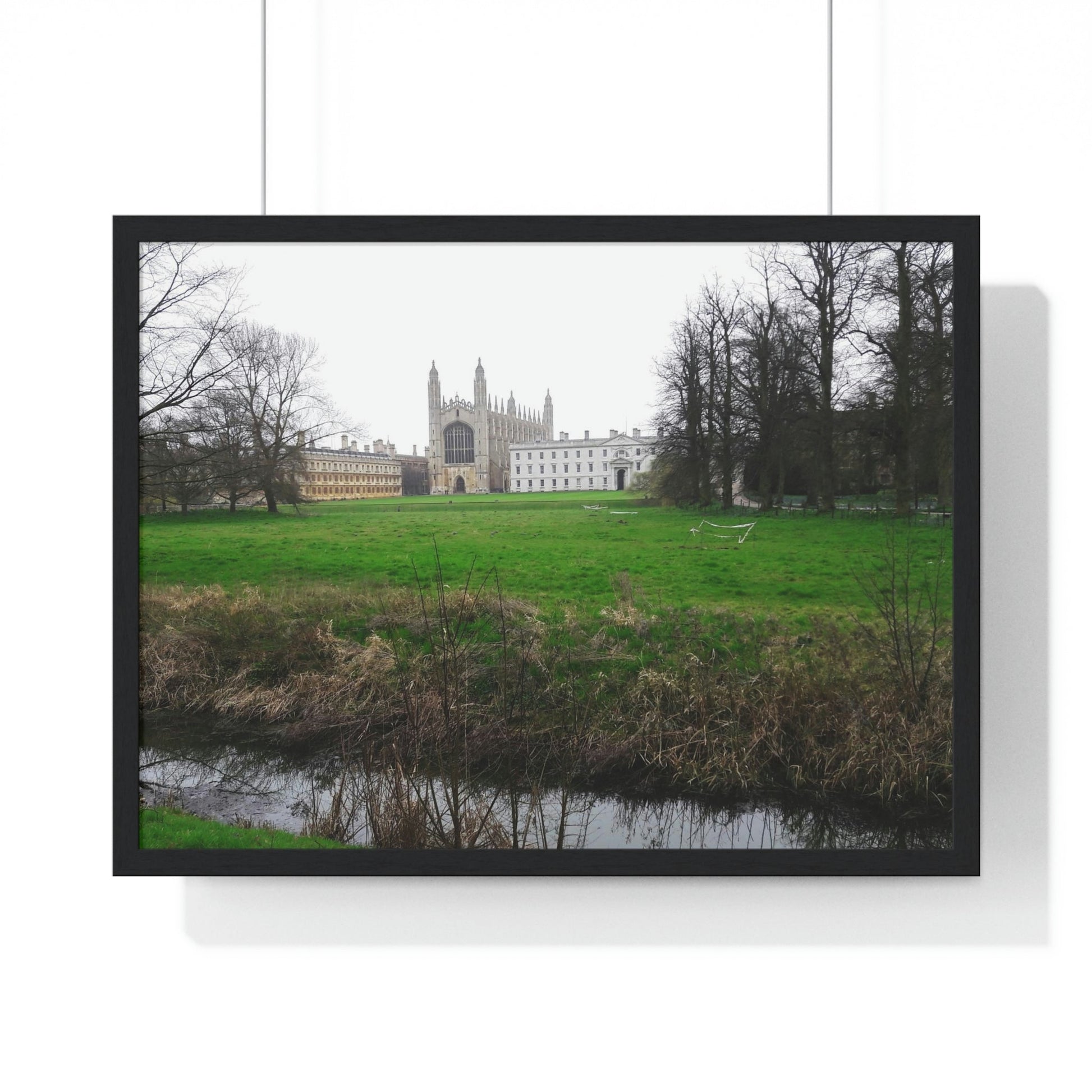 Premium Framed Horizontal Poster - Printed in LATVIA - Cam river with King`s College in Cambridge University - UK - ENGLAND - EUROPE - Green Forest Home