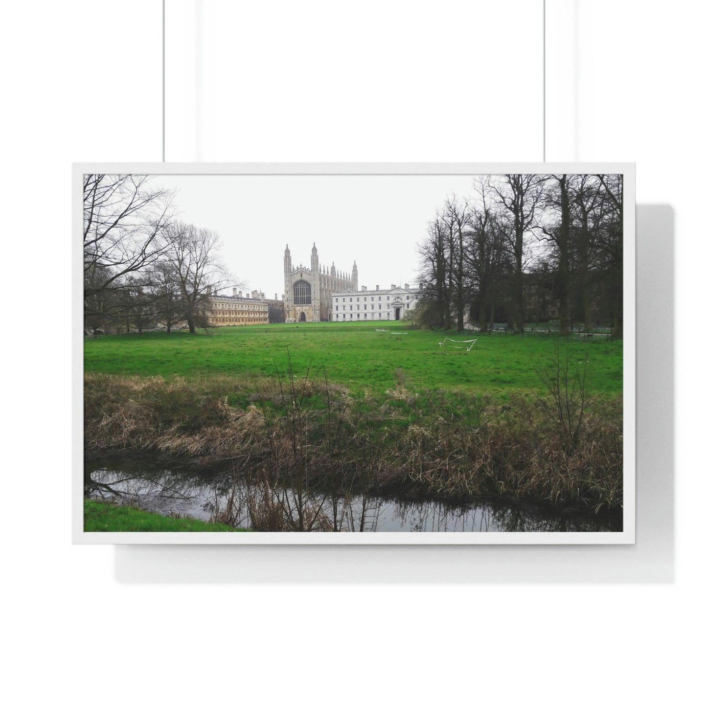 Premium Framed Horizontal Poster - Printed in LATVIA - Cam river with King`s College in Cambridge University - UK - ENGLAND - EUROPE - Green Forest Home