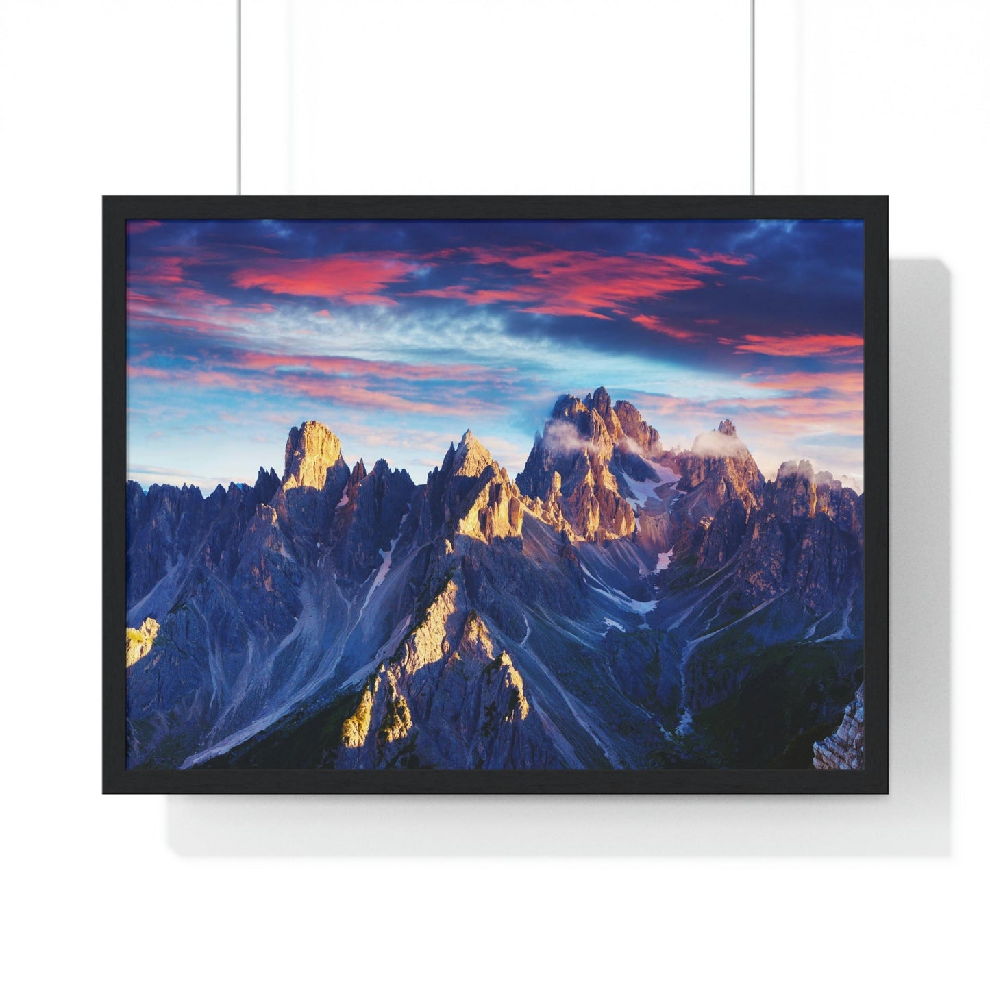 Premium Framed Horizontal Poster - Printed in LATVIA - Eternal Summer Sunrise in Italy Alps, Tre Cime Di Lavaredo, Dolomites, EUROPE - Green Forest Home