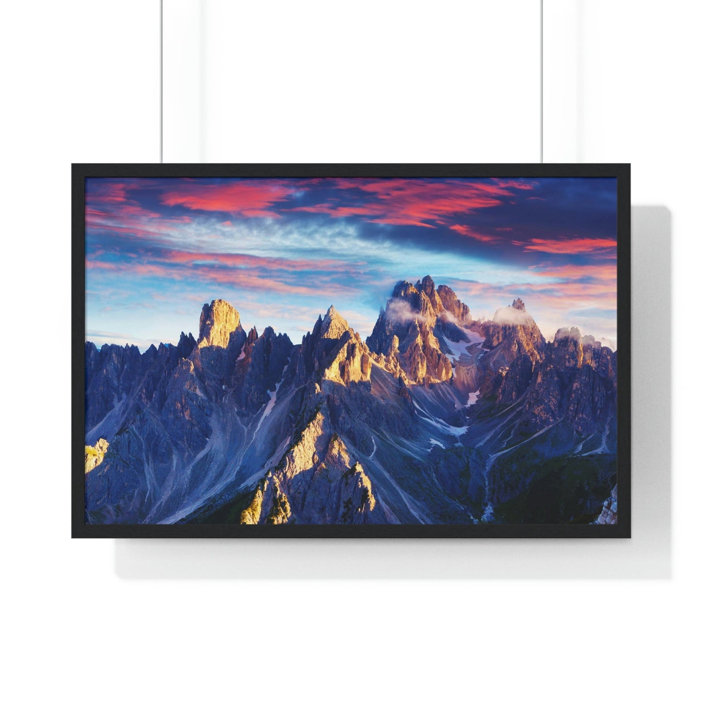 Premium Framed Horizontal Poster - Printed in LATVIA - Eternal Summer Sunrise in Italy Alps, Tre Cime Di Lavaredo, Dolomites, EUROPE - Green Forest Home