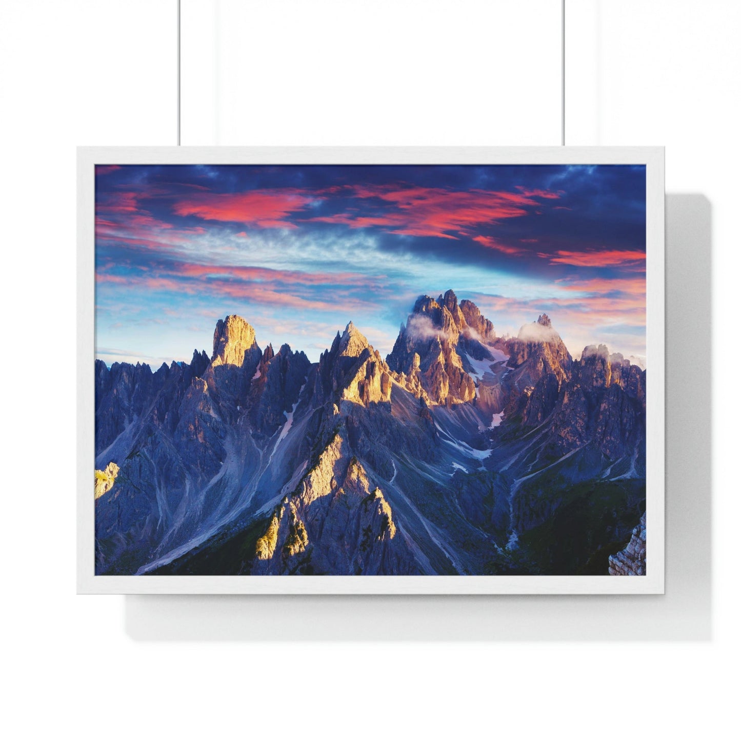 Premium Framed Horizontal Poster - Printed in LATVIA - Eternal Summer Sunrise in Italy Alps, Tre Cime Di Lavaredo, Dolomites, EUROPE - Green Forest Home