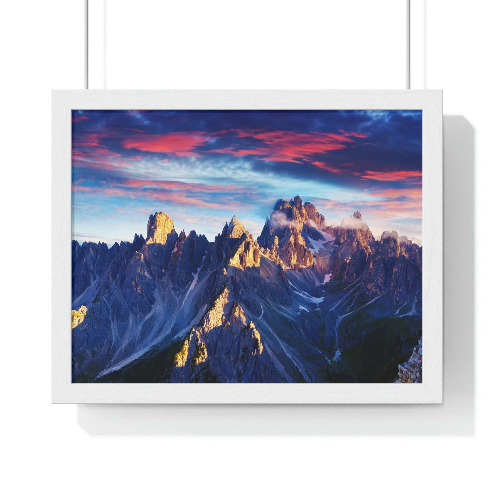 Premium Framed Horizontal Poster - Printed in LATVIA - Eternal Summer Sunrise in Italy Alps, Tre Cime Di Lavaredo, Dolomites, EUROPE - Green Forest Home