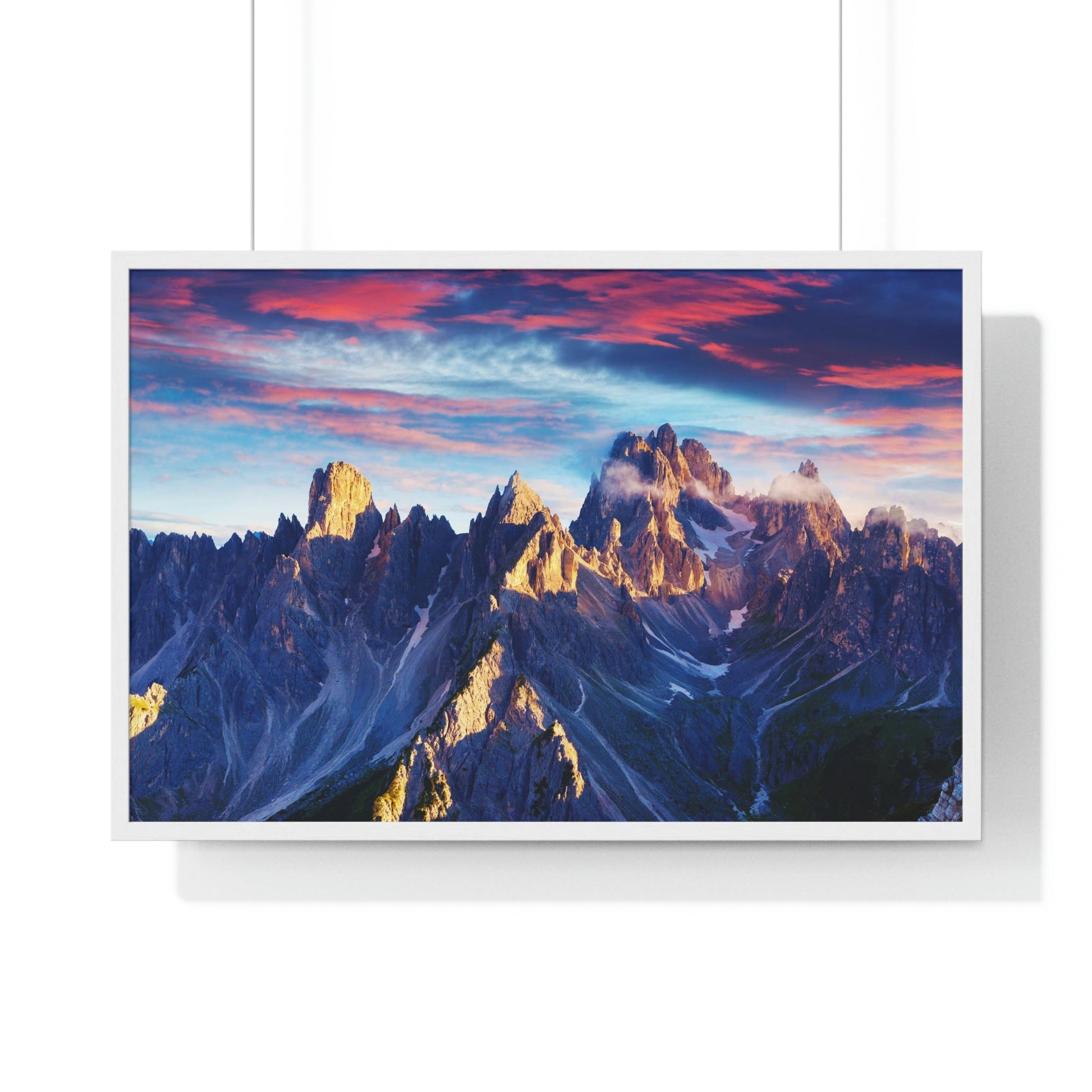 Premium Framed Horizontal Poster - Printed in LATVIA - Eternal Summer Sunrise in Italy Alps, Tre Cime Di Lavaredo, Dolomites, EUROPE - Green Forest Home