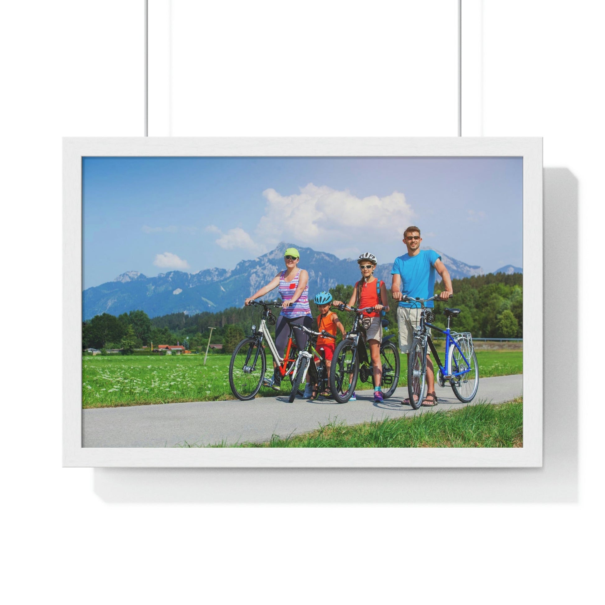 Premium Framed Horizontal Poster - Printed in LATVIA - Family Cycling in the Alps for a Summer vacation - EUROPE - Green Forest Home