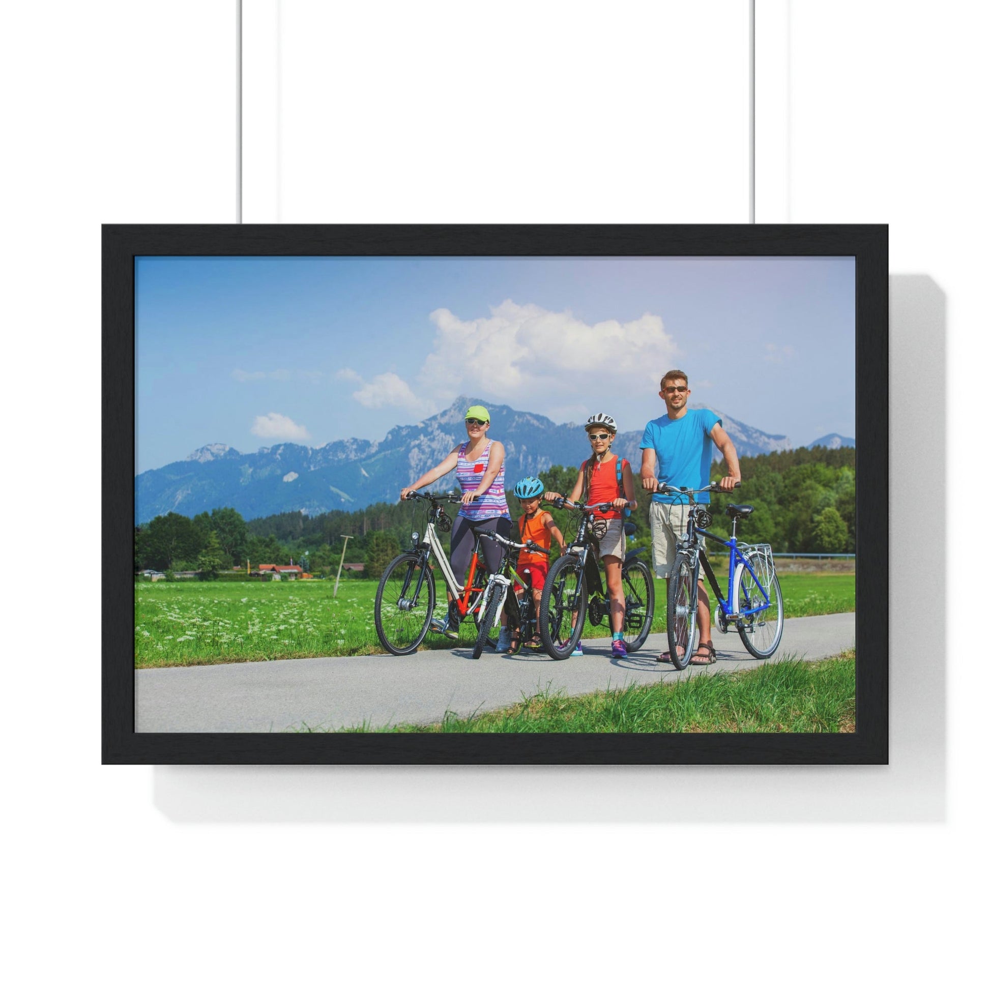 Premium Framed Horizontal Poster - Printed in LATVIA - Family Cycling in the Alps for a Summer vacation - EUROPE - Green Forest Home