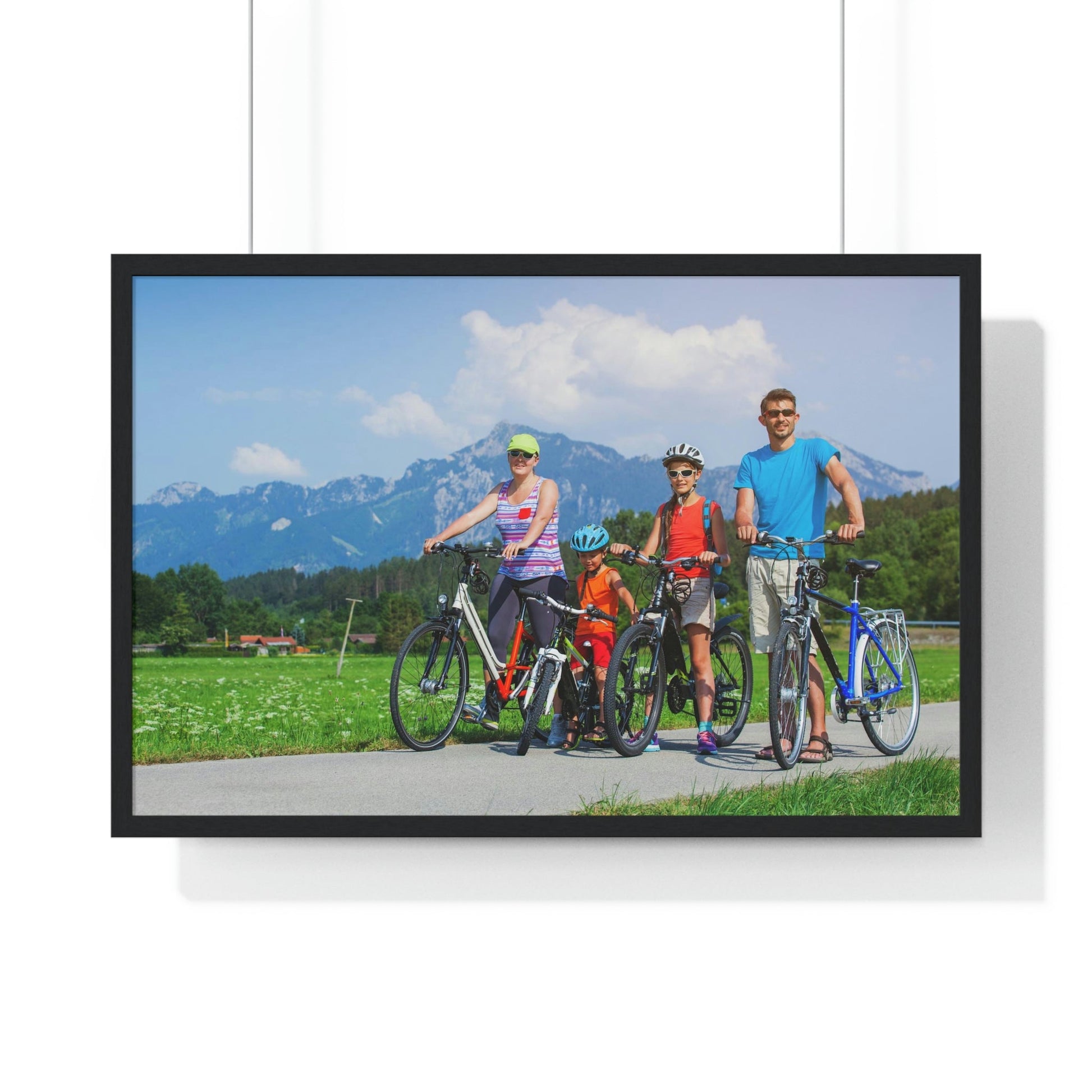 Premium Framed Horizontal Poster - Printed in LATVIA - Family Cycling in the Alps for a Summer vacation - EUROPE - Green Forest Home