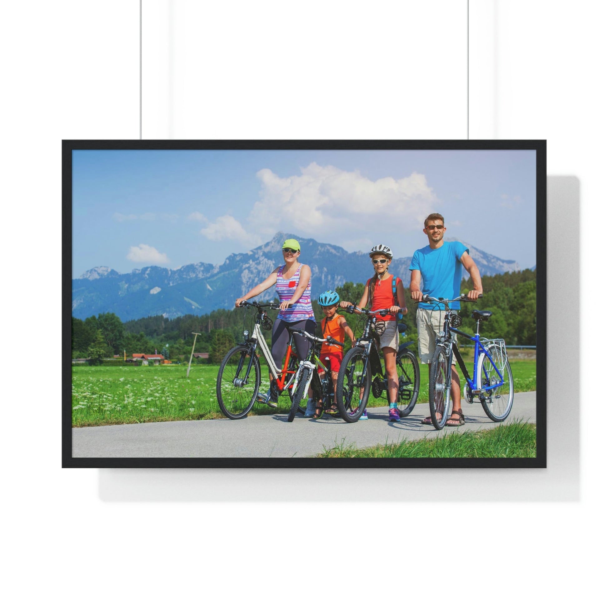 Premium Framed Horizontal Poster - Printed in LATVIA - Family Cycling in the Alps for a Summer vacation - EUROPE - Green Forest Home