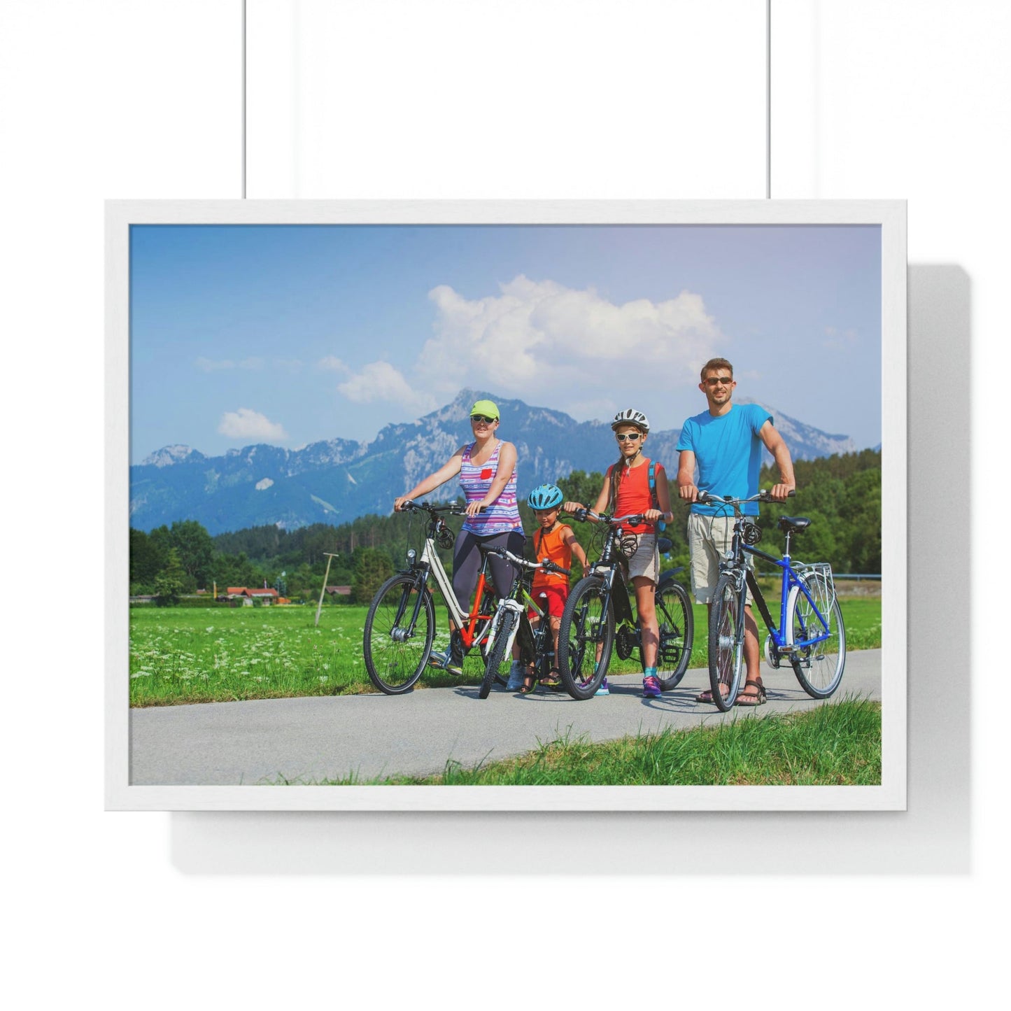 Premium Framed Horizontal Poster - Printed in LATVIA - Family Cycling in the Alps for a Summer vacation - EUROPE - Green Forest Home