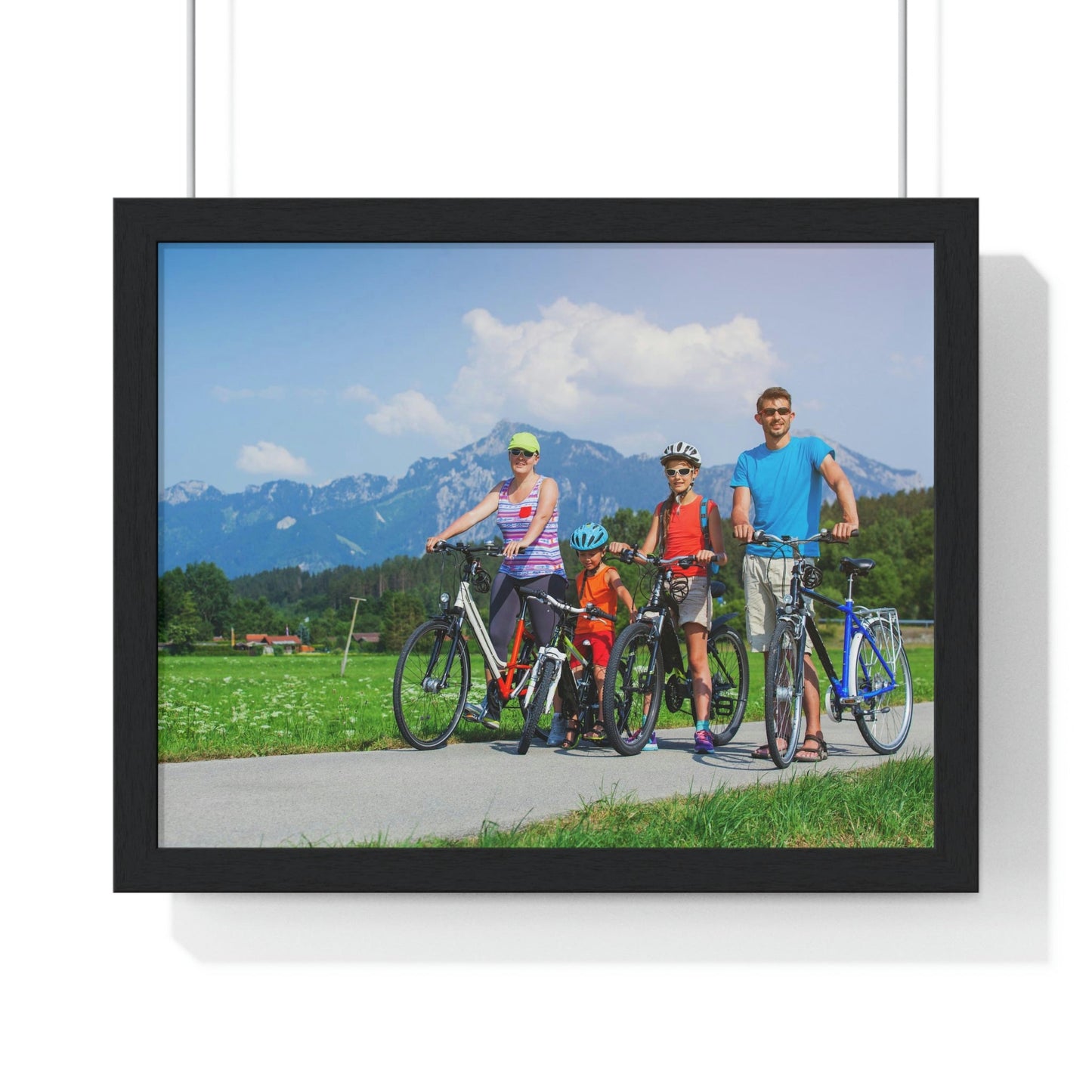 Premium Framed Horizontal Poster - Printed in LATVIA - Family Cycling in the Alps for a Summer vacation - EUROPE - Green Forest Home