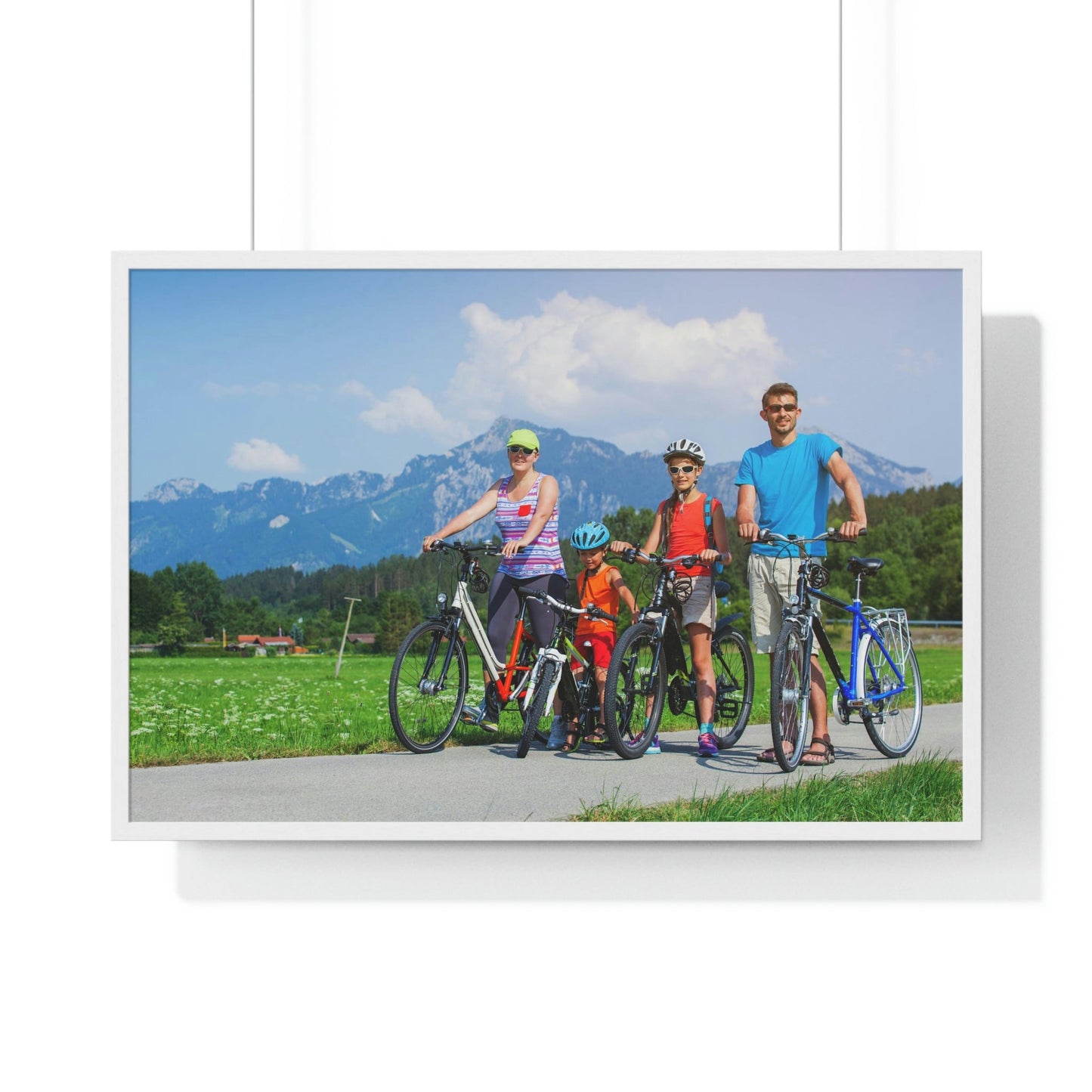 Premium Framed Horizontal Poster - Printed in LATVIA - Family Cycling in the Alps for a Summer vacation - EUROPE - Green Forest Home