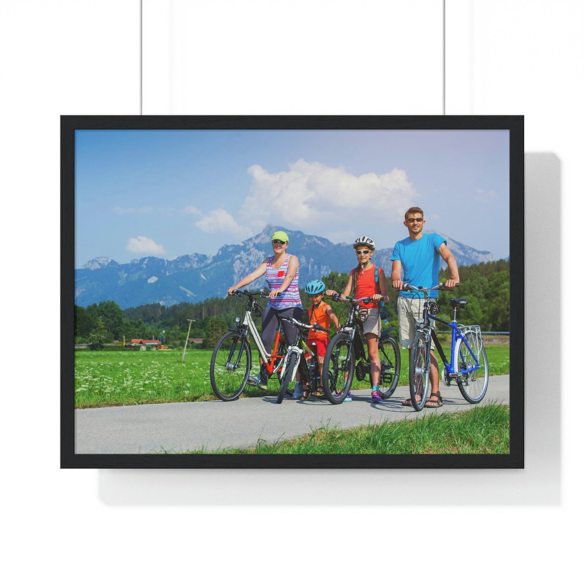 Premium Framed Horizontal Poster - Printed in LATVIA - Family Cycling in the Alps for a Summer vacation - EUROPE - Green Forest Home