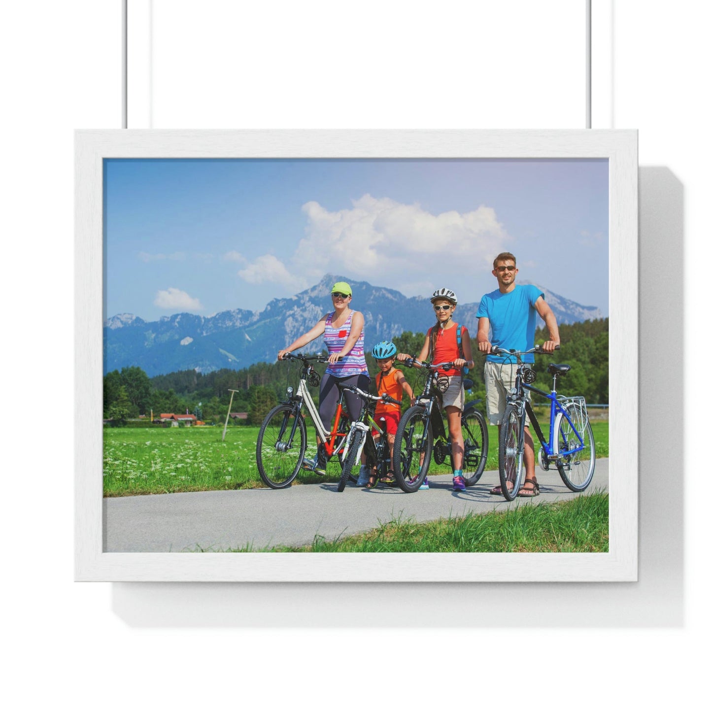 Premium Framed Horizontal Poster - Printed in LATVIA - Family Cycling in the Alps for a Summer vacation - EUROPE - Green Forest Home