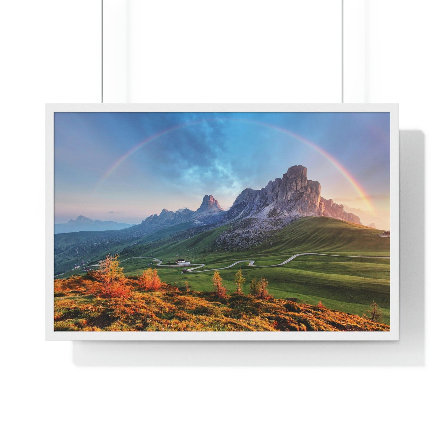 Premium Framed Horizontal poster - Printed in LATVIA - Landscape - Living Nature Mountan in the Alps with Rainbow - EUROPE - Green Forest Home