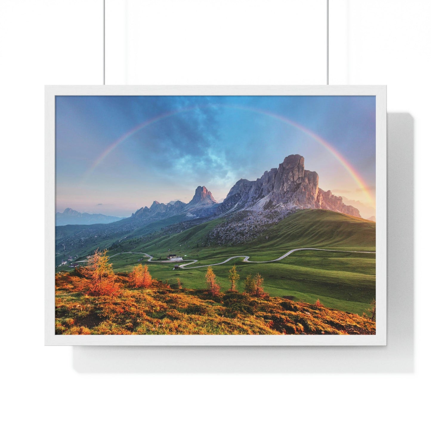 Premium Framed Horizontal poster - Printed in LATVIA - Landscape - Living Nature Mountan in the Alps with Rainbow - EUROPE - Green Forest Home