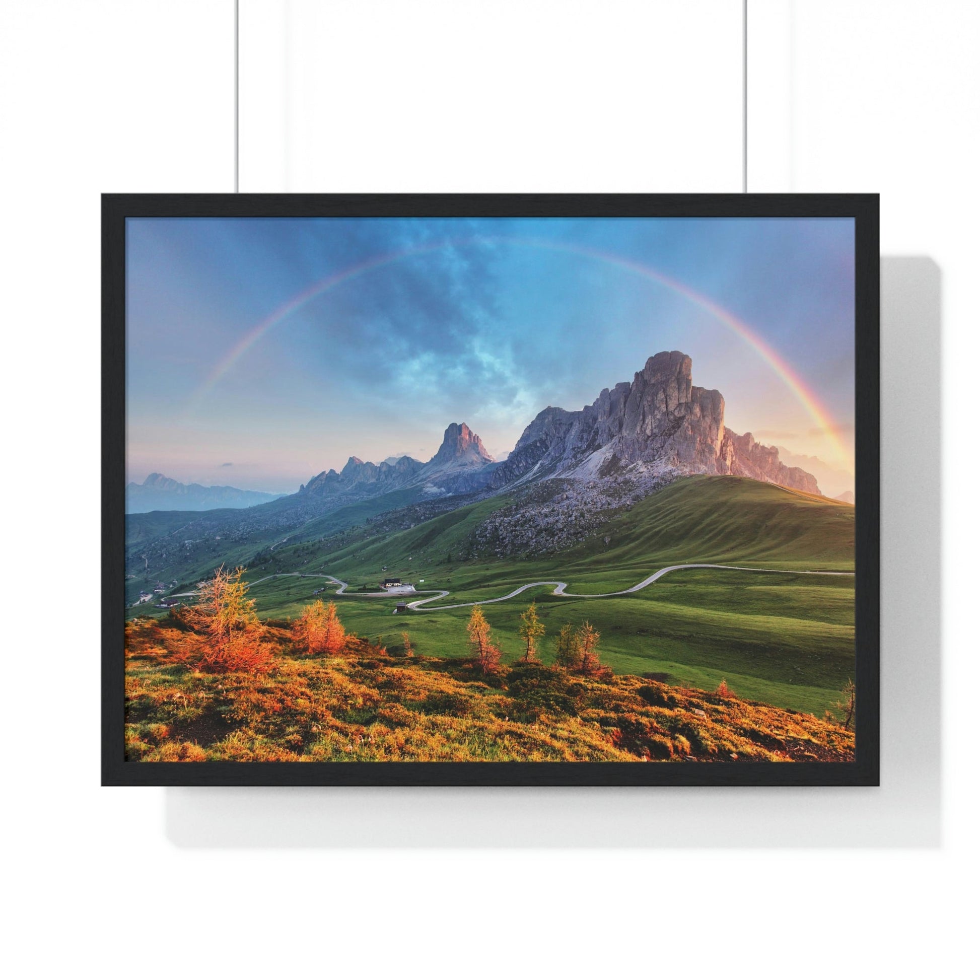 Premium Framed Horizontal poster - Printed in LATVIA - Landscape - Living Nature Mountan in the Alps with Rainbow - EUROPE - Green Forest Home