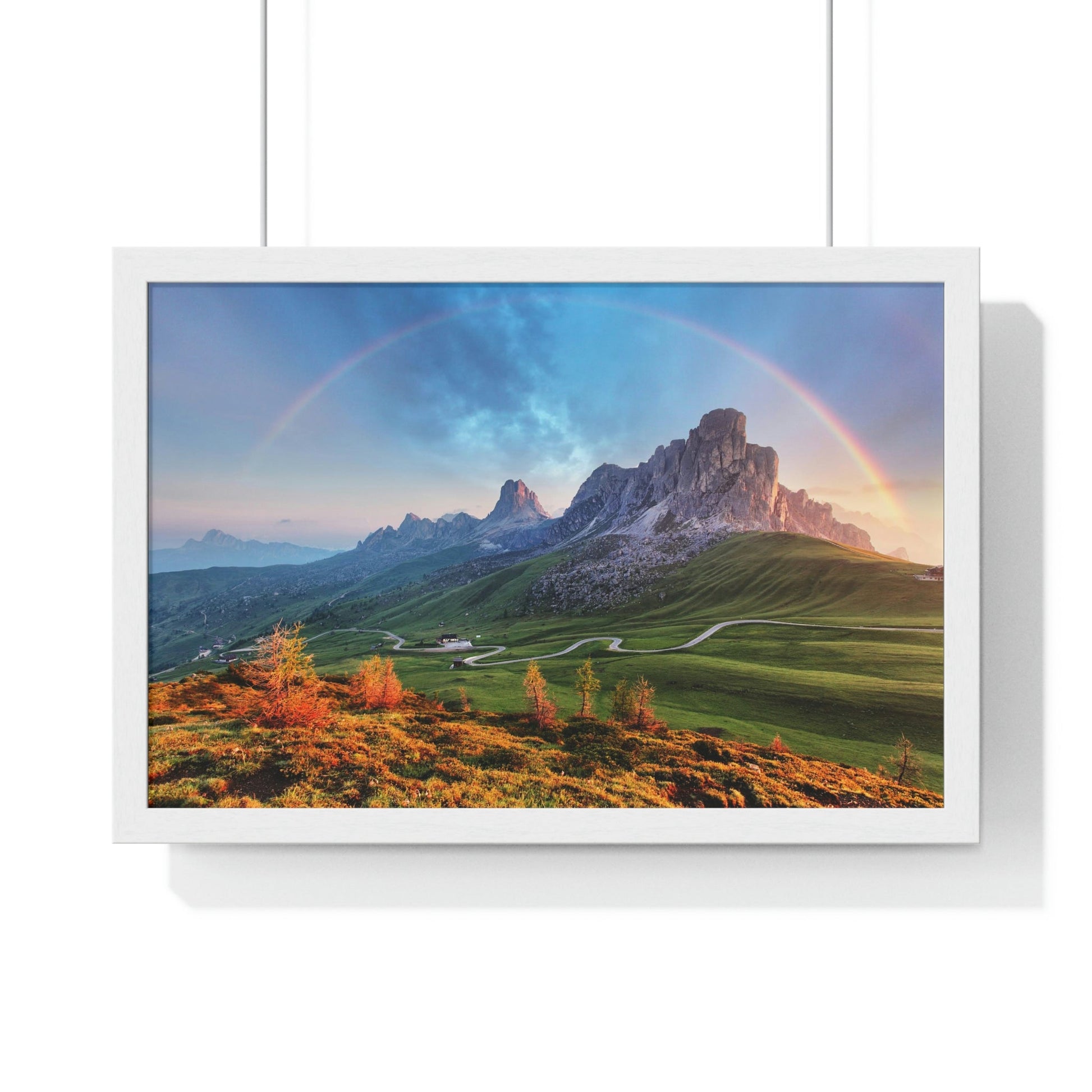 Premium Framed Horizontal poster - Printed in LATVIA - Landscape - Living Nature Mountan in the Alps with Rainbow - EUROPE - Green Forest Home