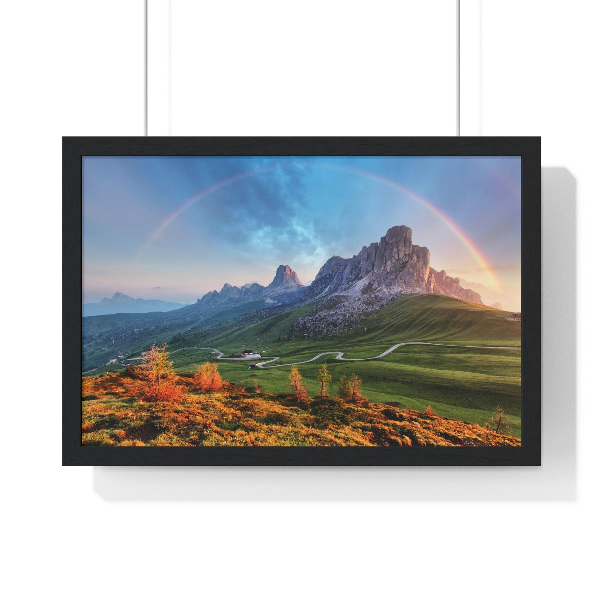 Premium Framed Horizontal poster - Printed in LATVIA - Landscape - Living Nature Mountan in the Alps with Rainbow - EUROPE - Green Forest Home