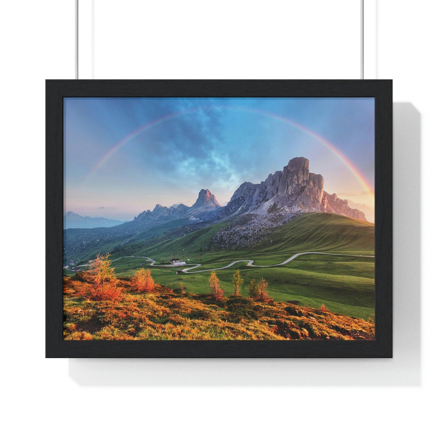 Premium Framed Horizontal poster - Printed in LATVIA - Landscape - Living Nature Mountan in the Alps with Rainbow - EUROPE - Green Forest Home