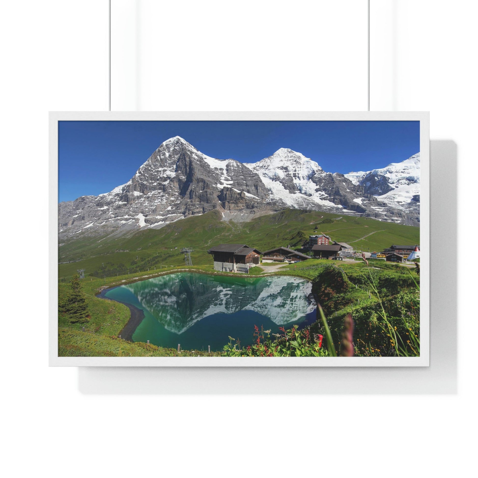 Premium Framed Horizontal poster - Printed in LATVIA - Landscape with Eiger, Moench and part of Jungfrau (to the right), in the Swiss Alps - EUROPE - Green Forest Home