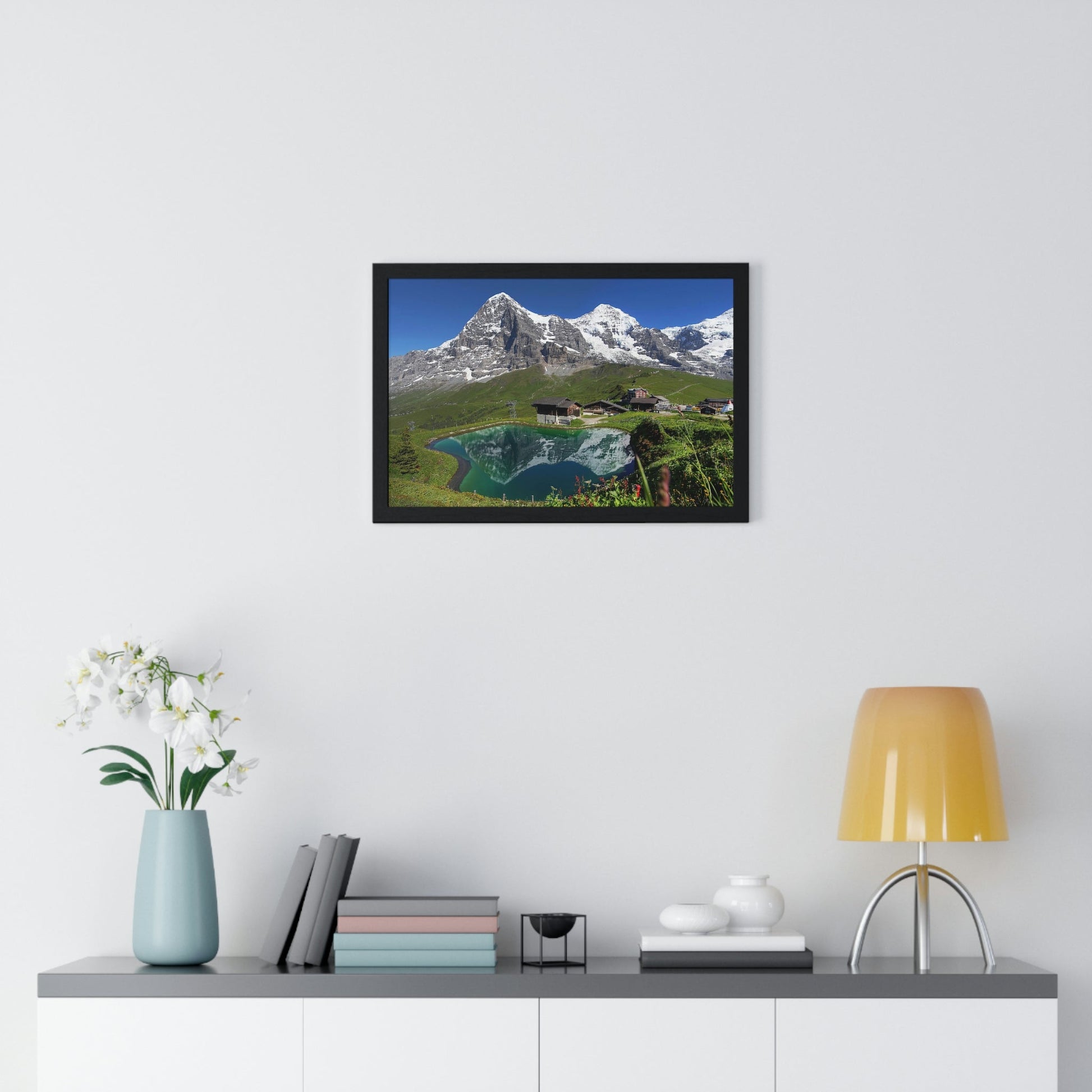 Premium Framed Horizontal poster - Printed in LATVIA - Landscape with Eiger, Moench and part of Jungfrau (to the right), in the Swiss Alps - EUROPE - Green Forest Home